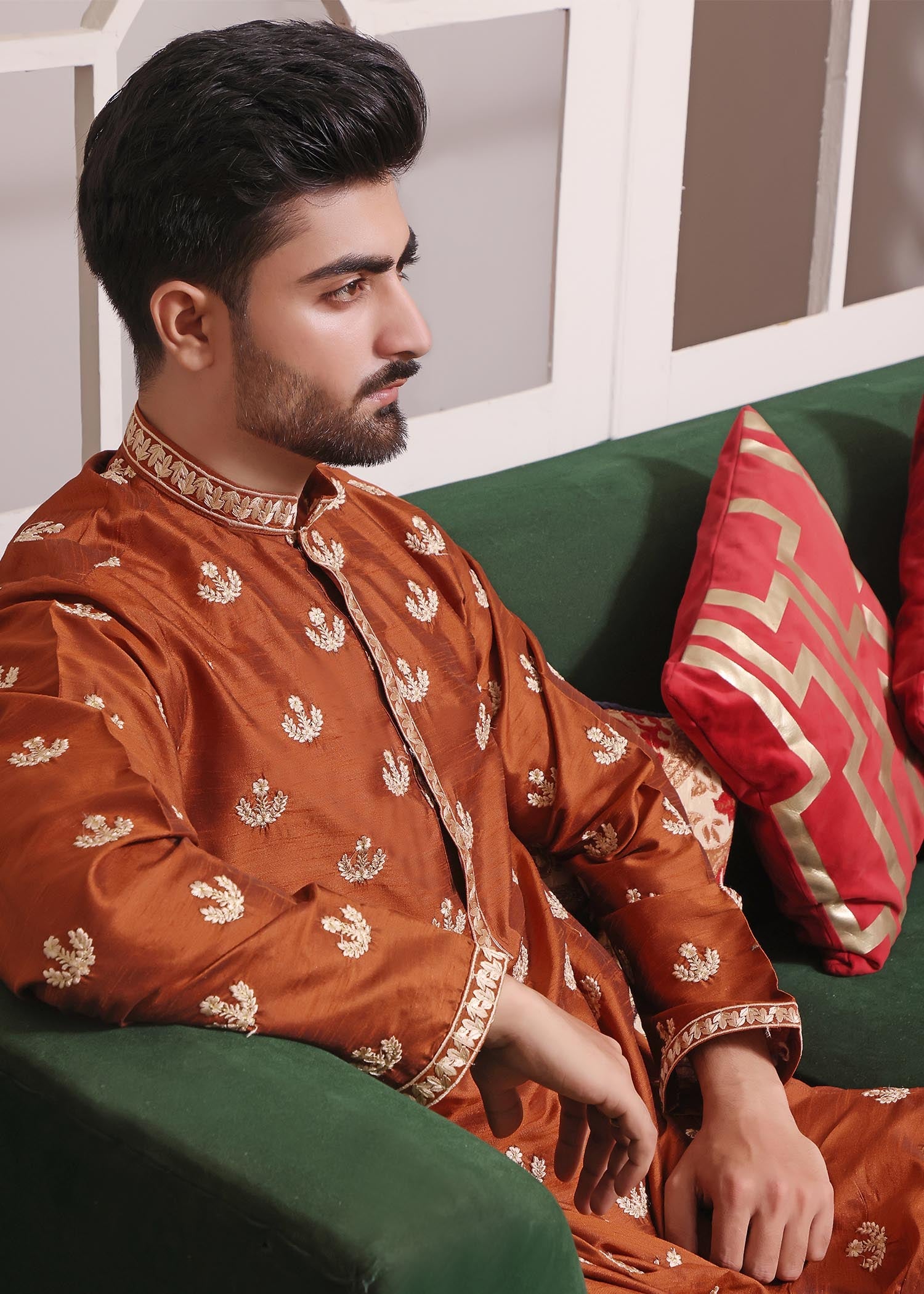 raw silk Kurta Set in Orange