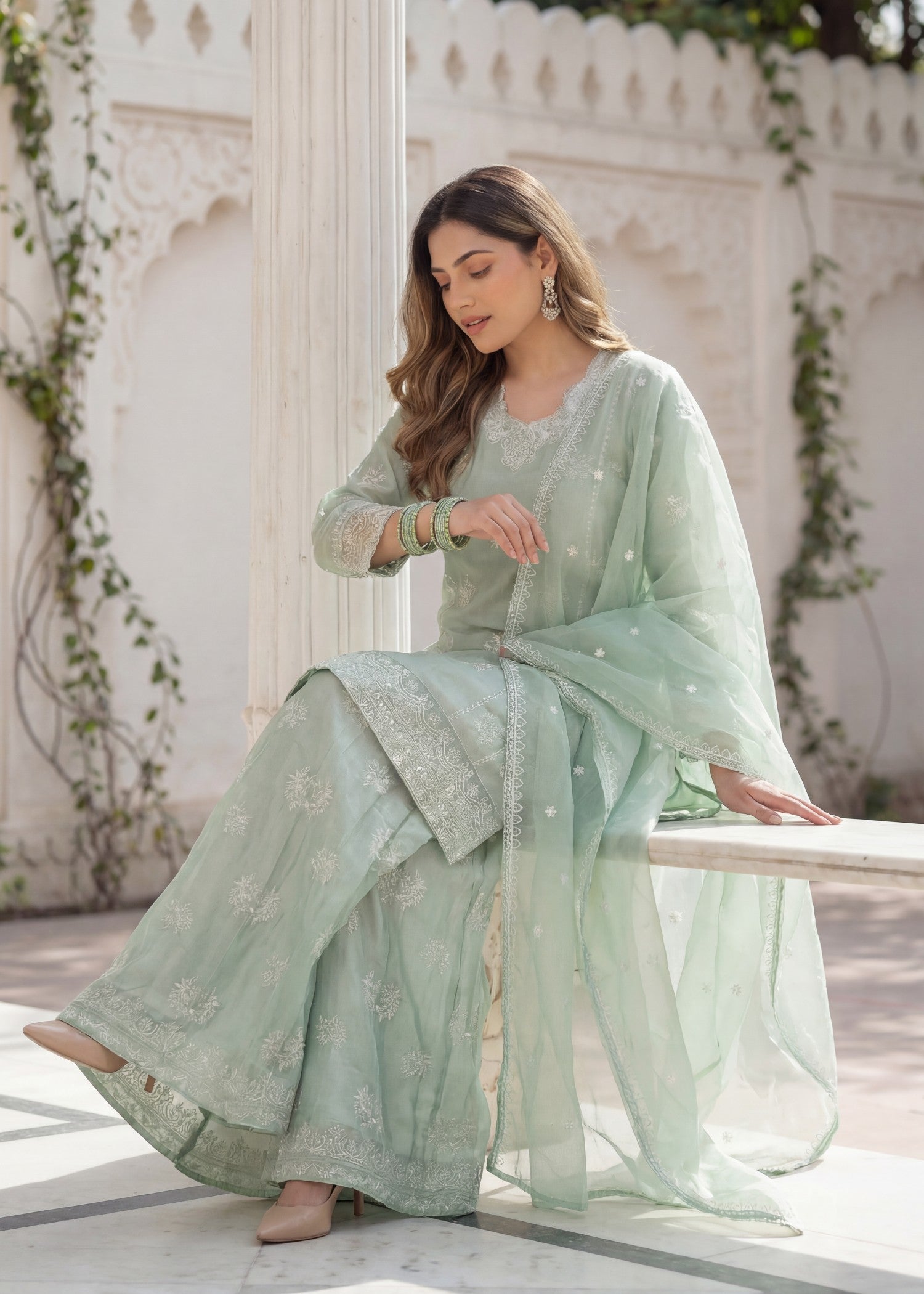 cotton Sharara in Mint green