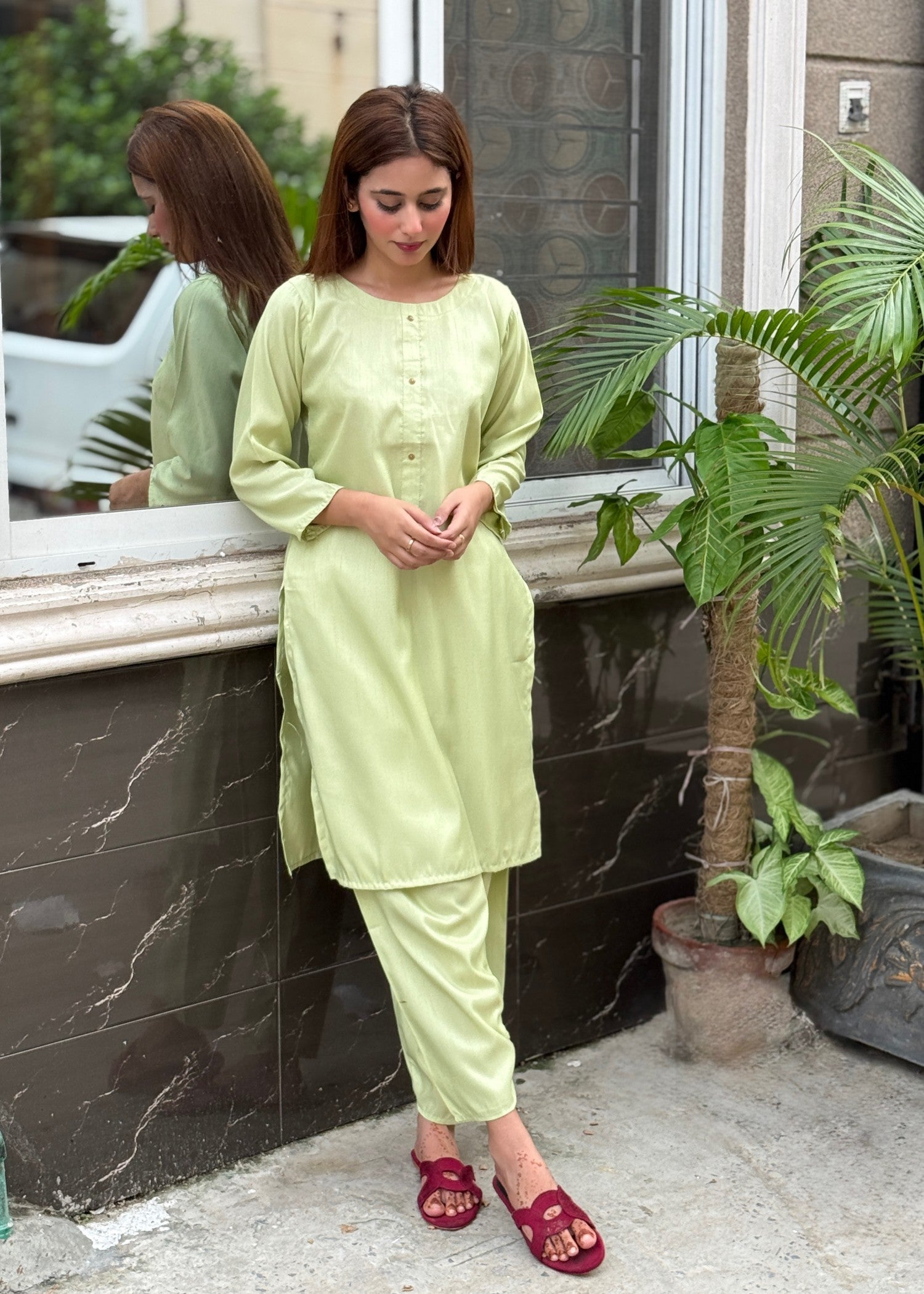 viscose raw silk Co Ord Sets in Pistachio green