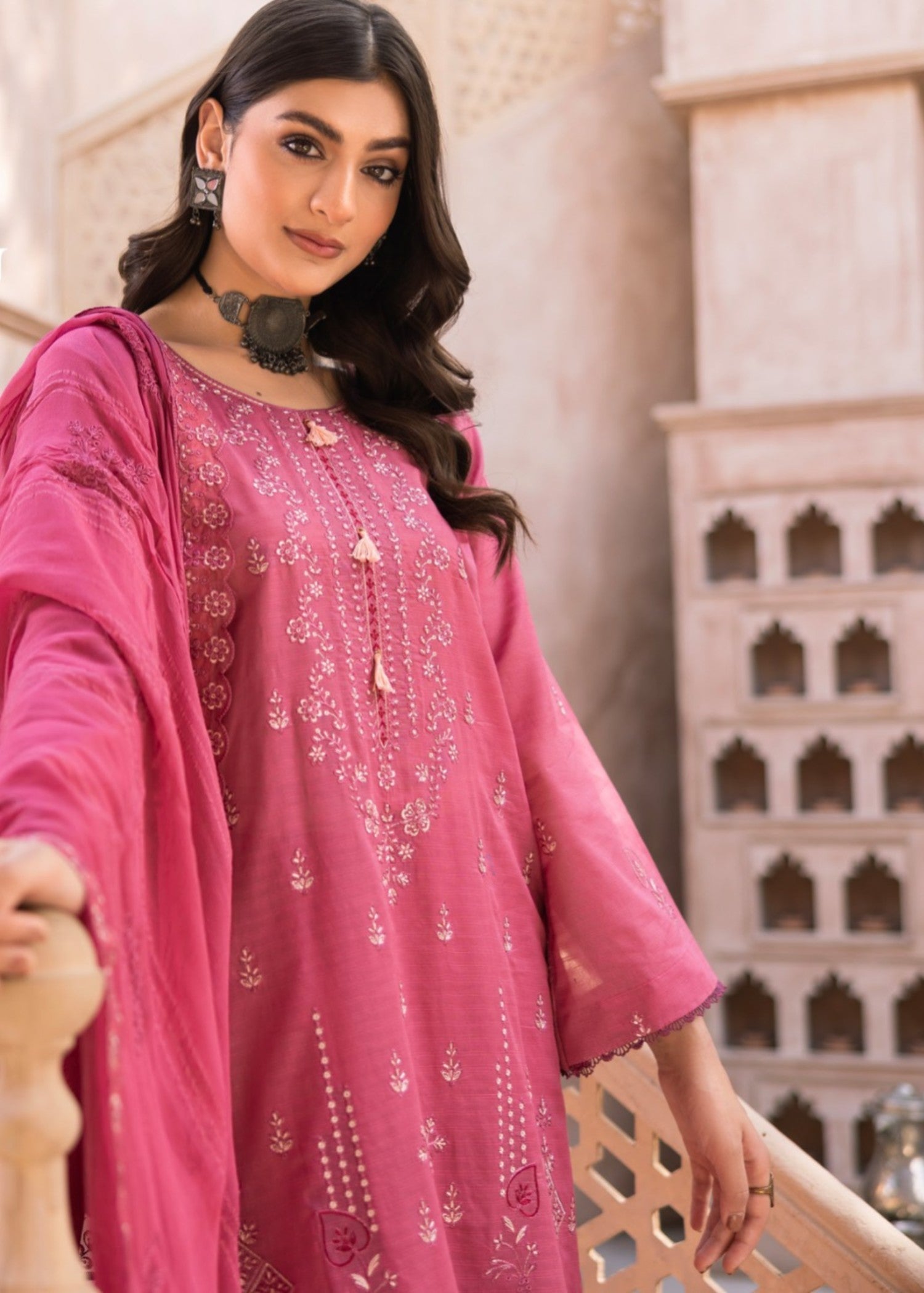 lawn Sharara in Zinnia pink