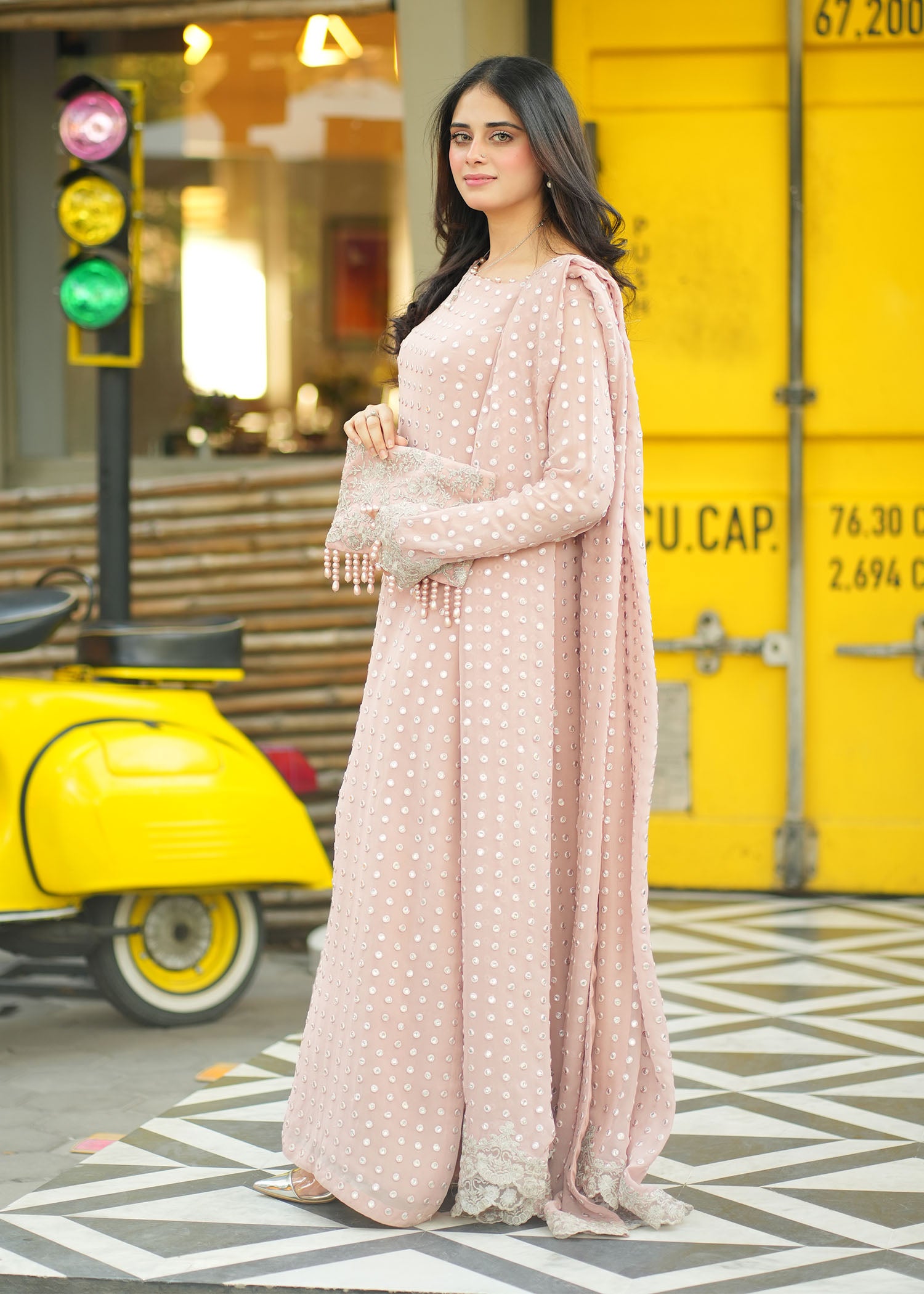 pk chiffon Kurta Set in Pink