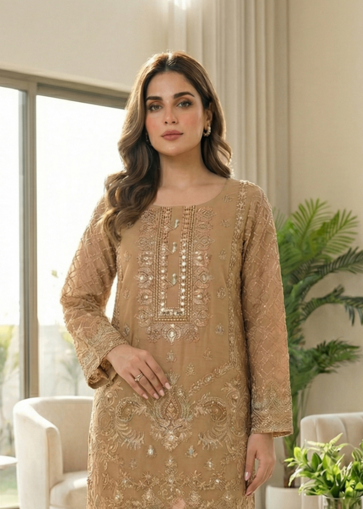 organza Kurta Set in Mari gold