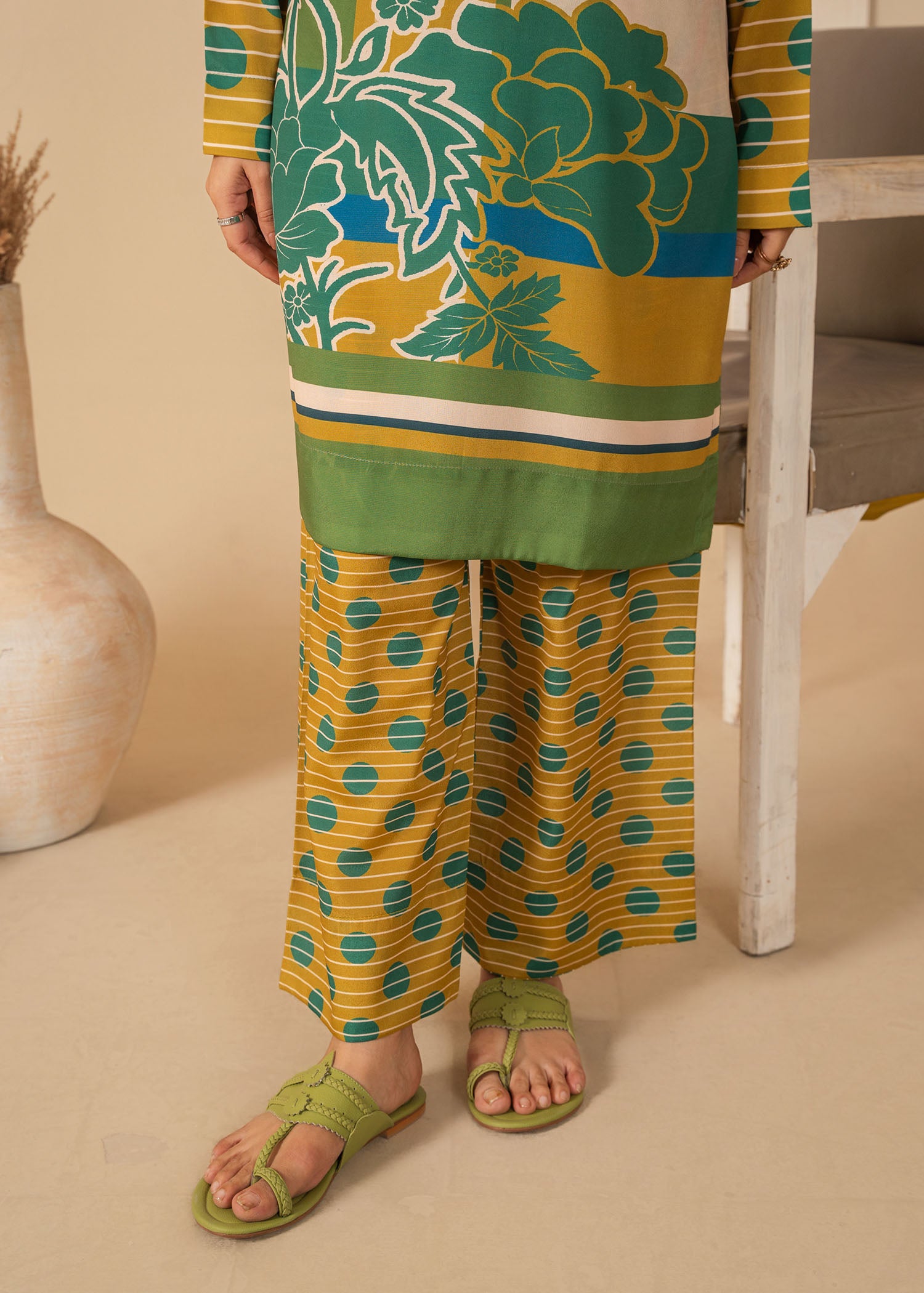grip Kurta Set in Green