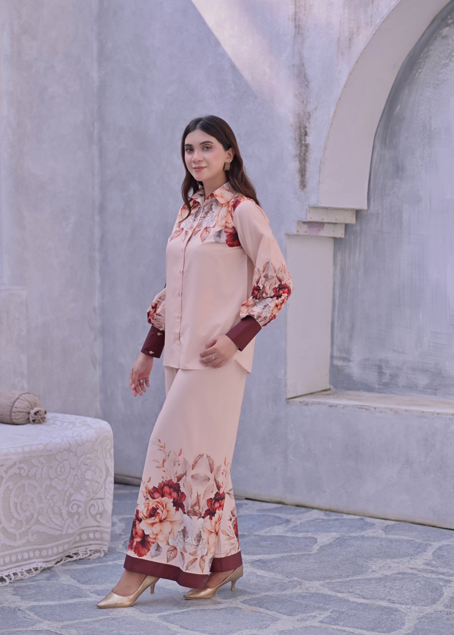 crepe Co ord Sets in Peach orange