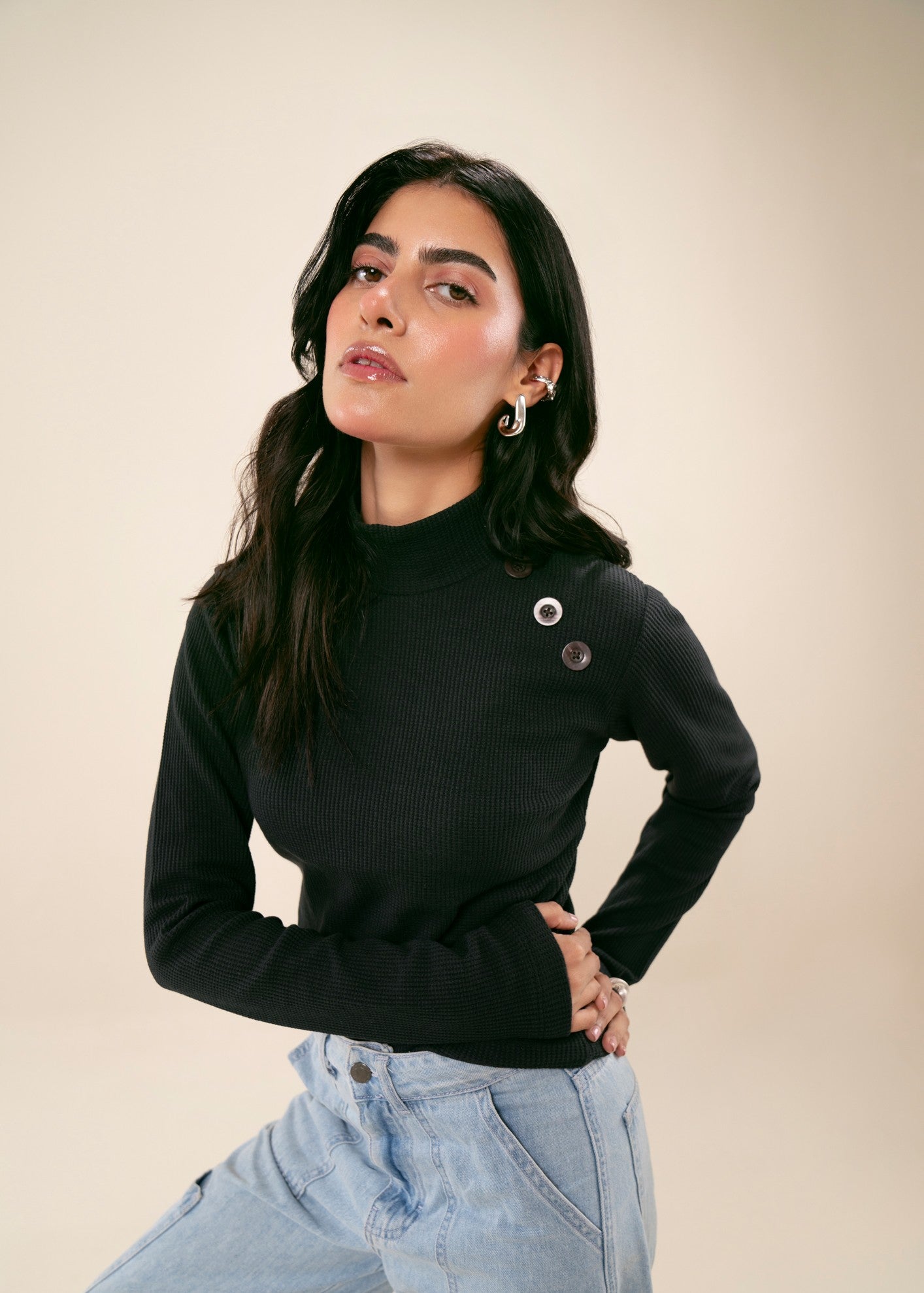 cotton viscose Turtle Neck in Black