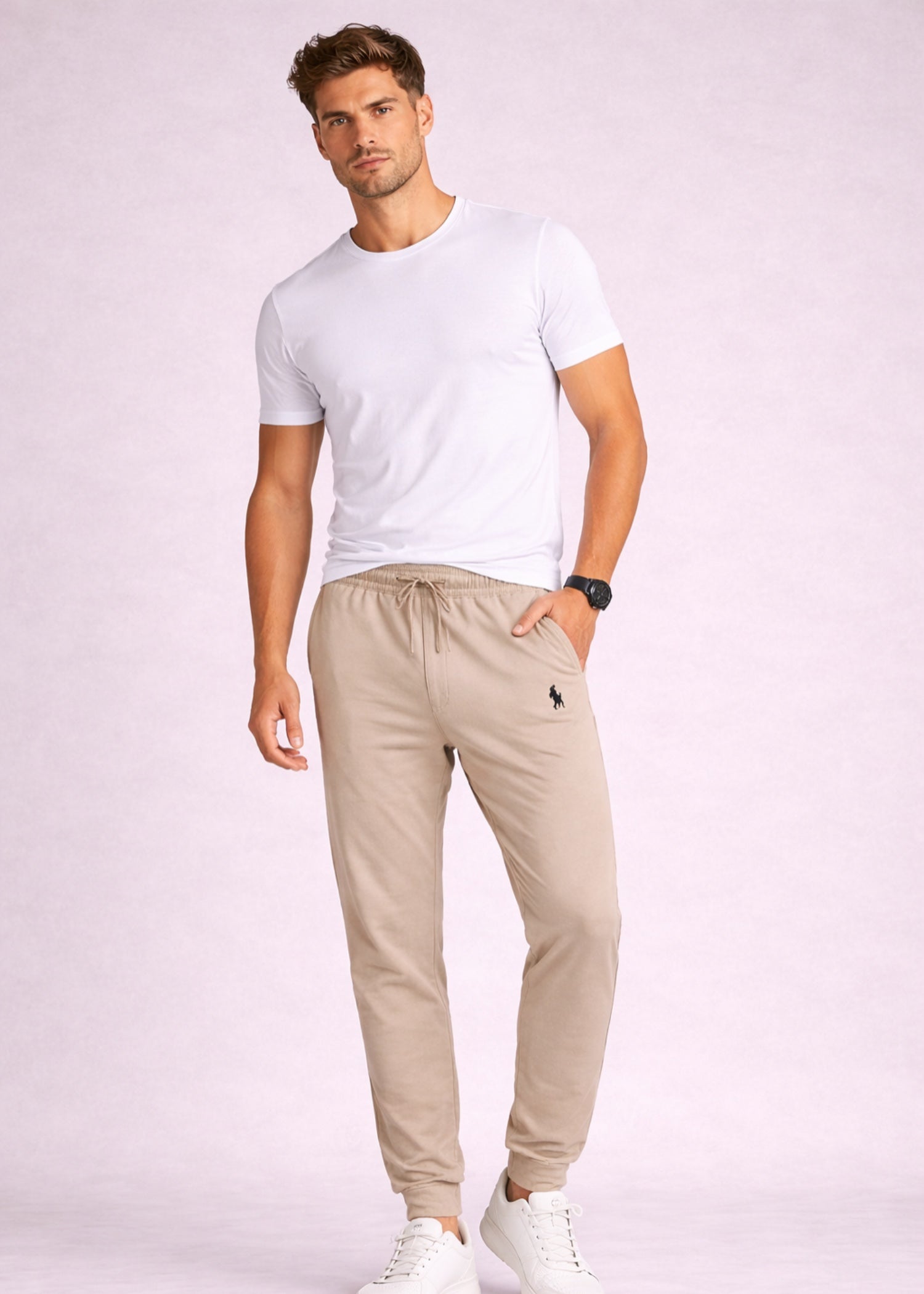 cotton jersey Trousers in Beige