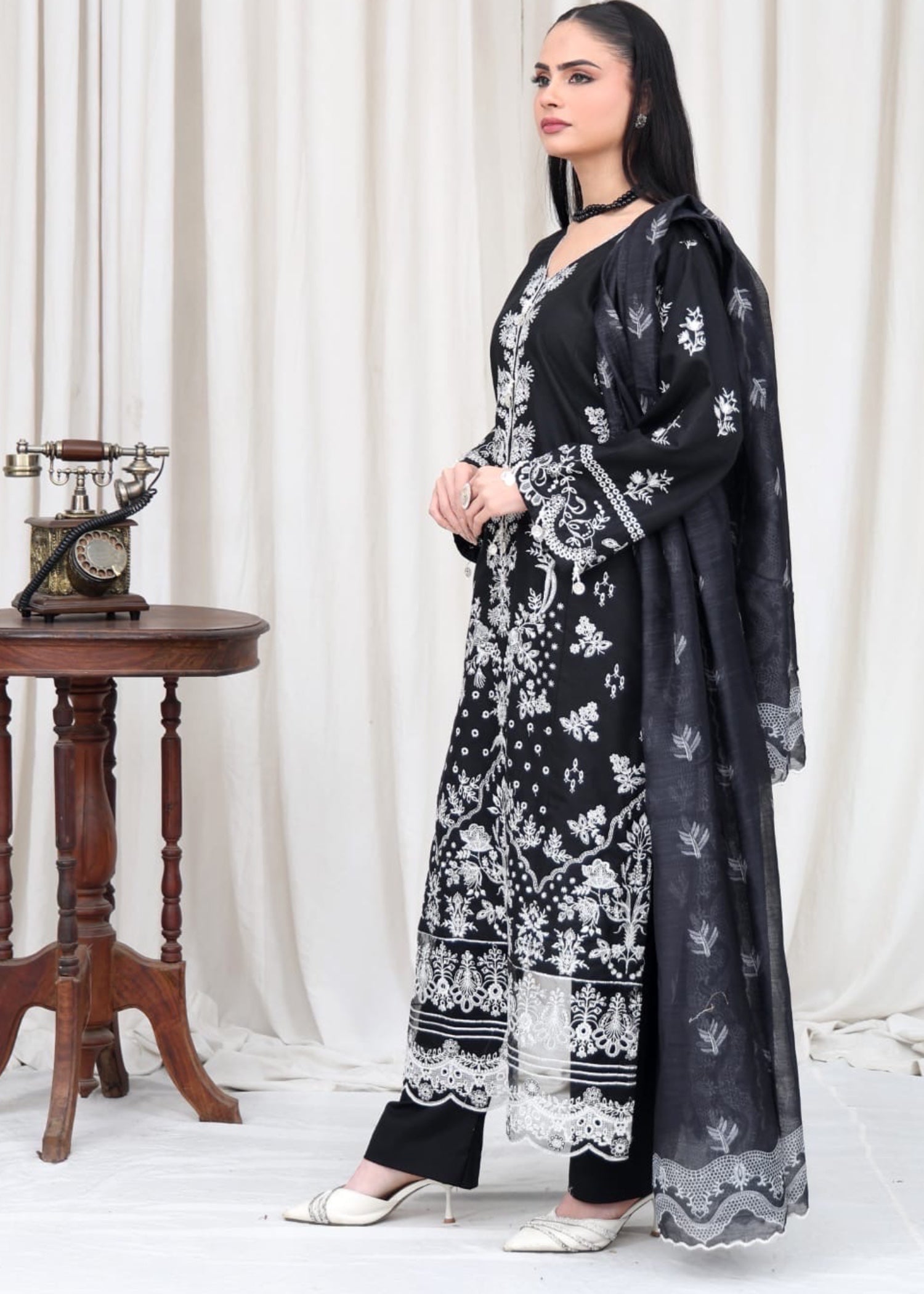 cotton krandi Kurta Set in Black