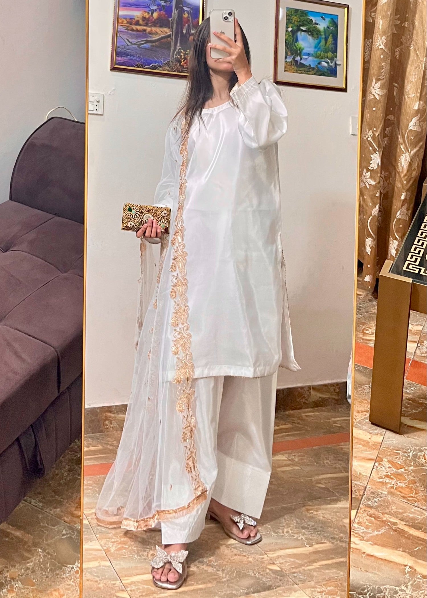 silk Kurta Set in Off-white