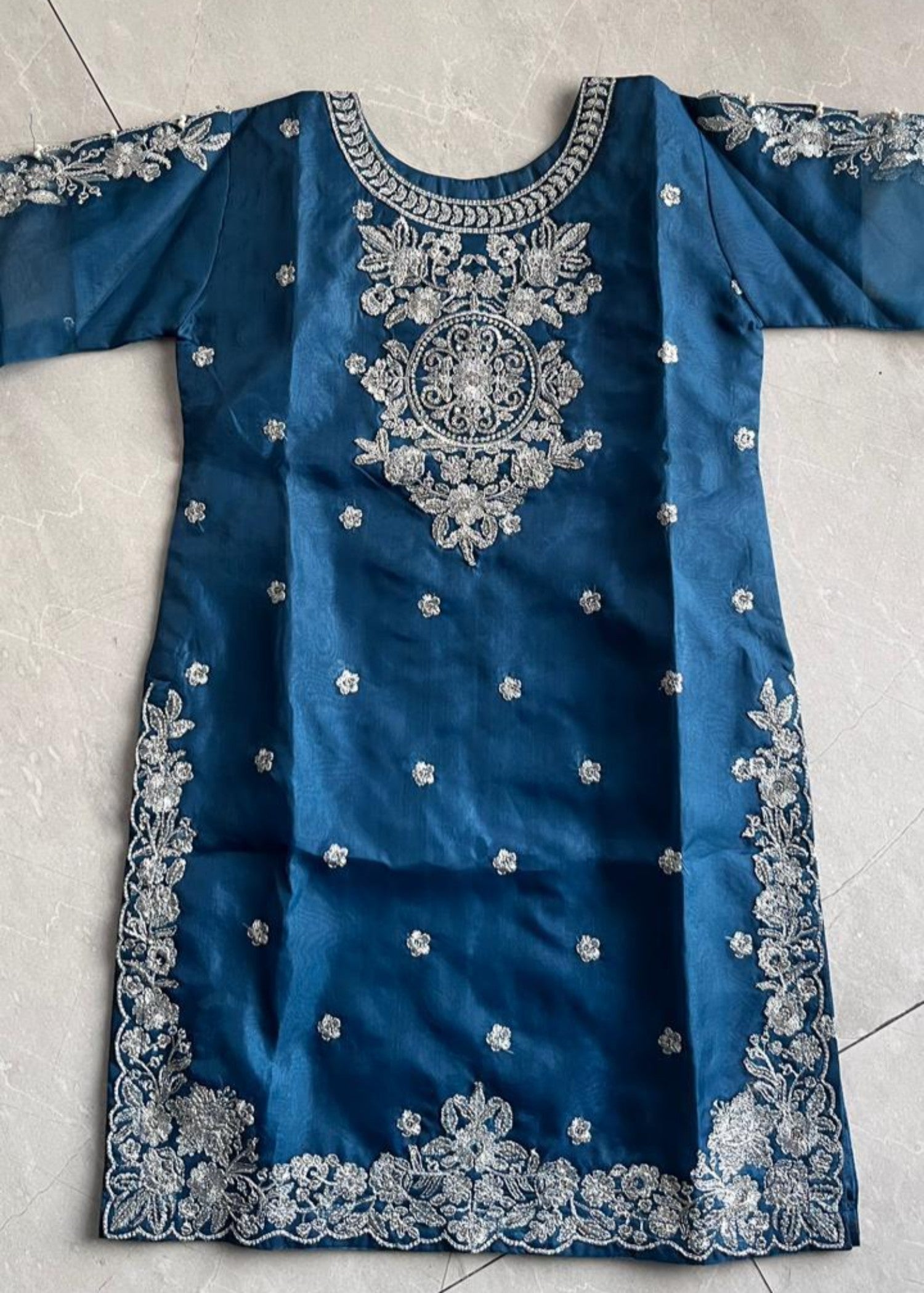 organza Kurta Set in Bondi blue