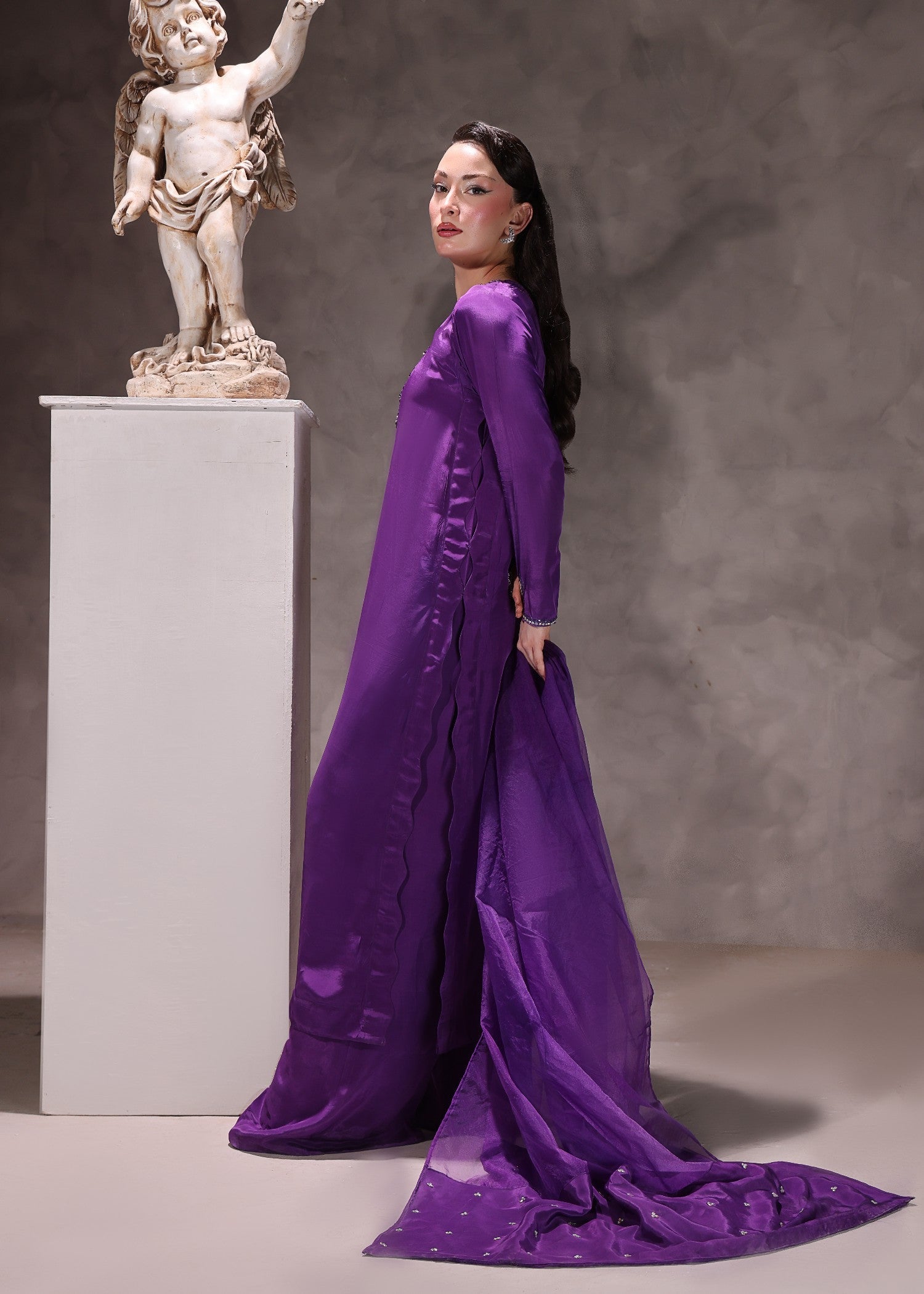 silk Kurta Set in Deep purple