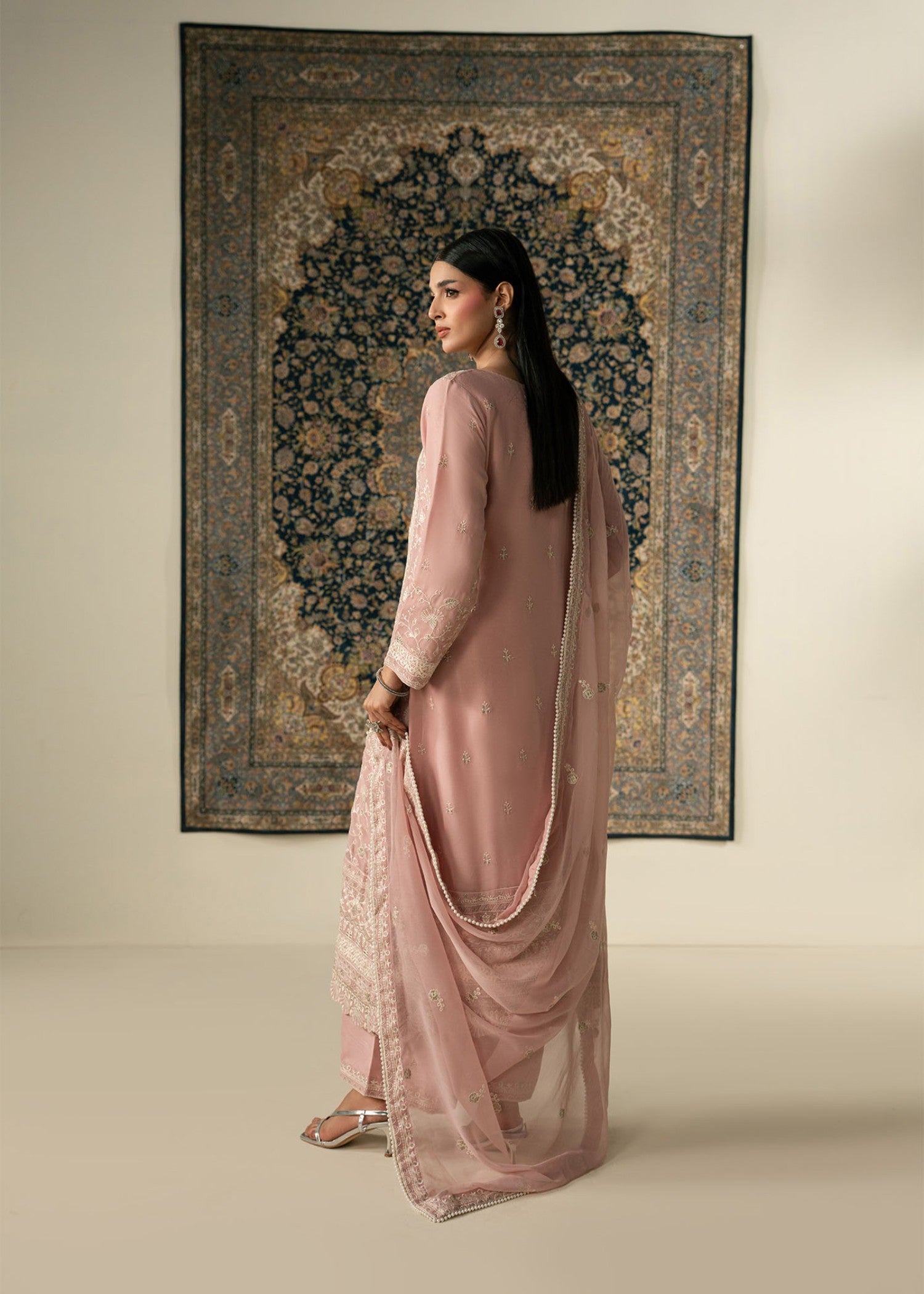 chiffon Kurta Set in Rose pink