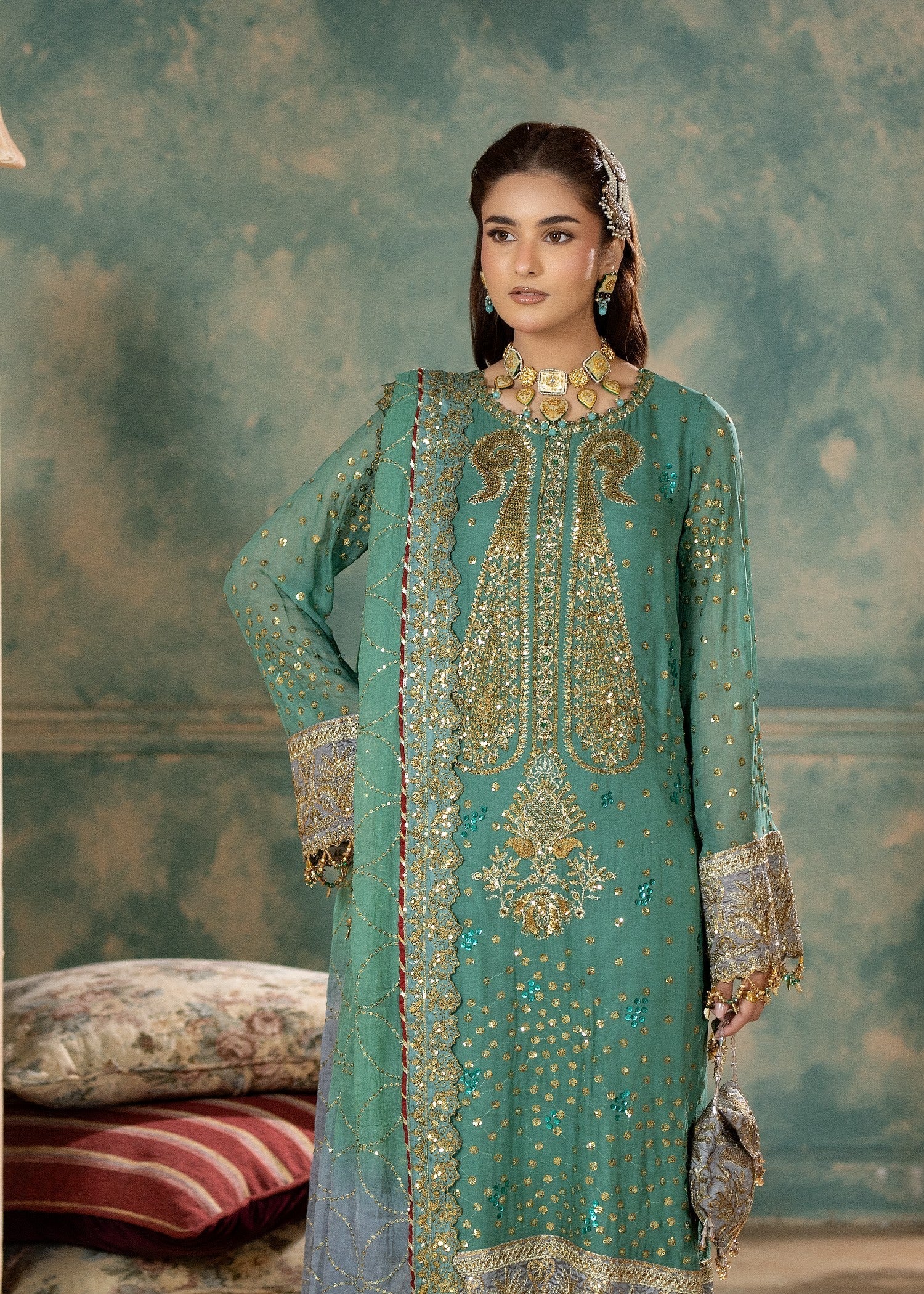chiffon Sharara in Green