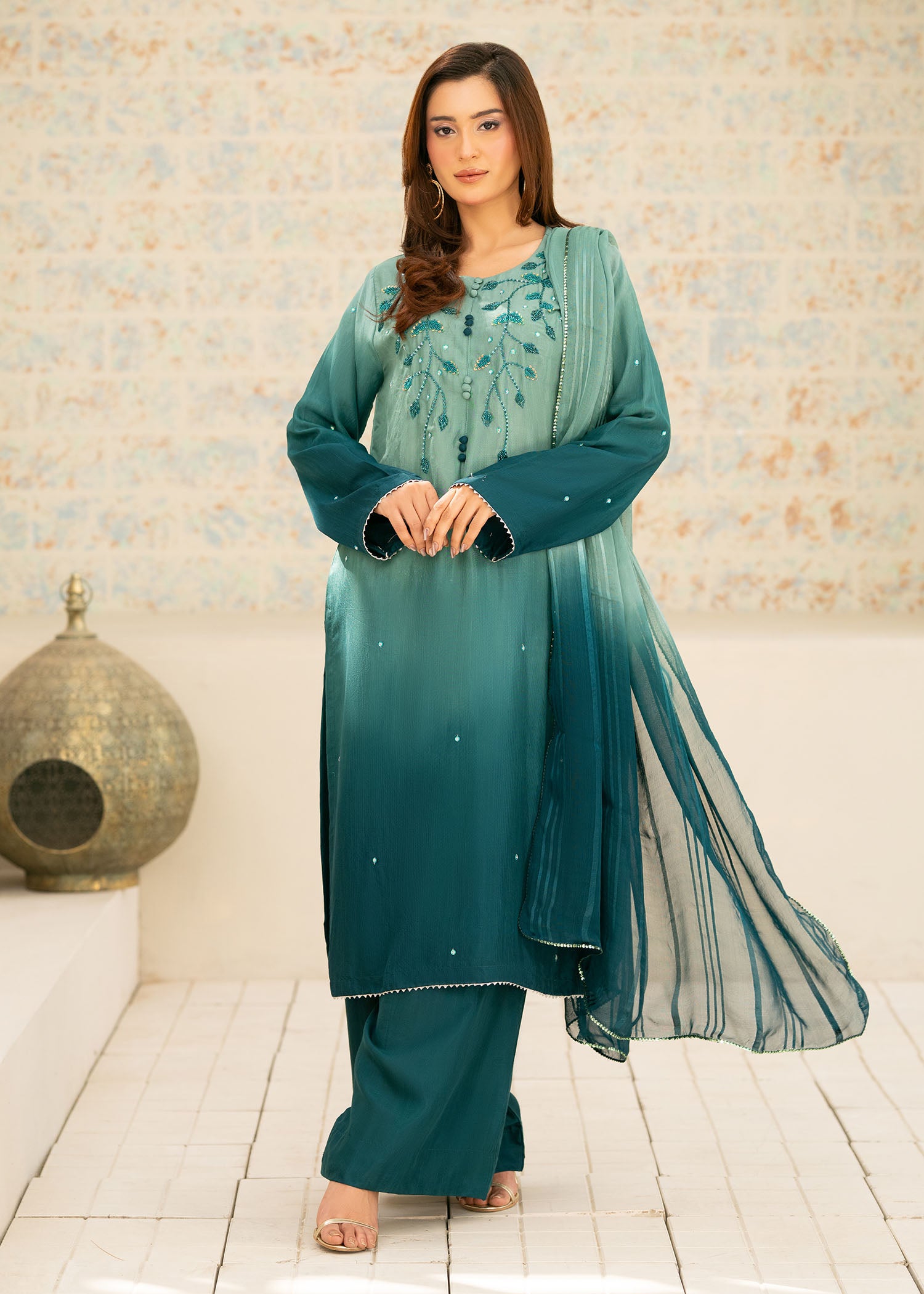 silk Kurta Set in Sea green