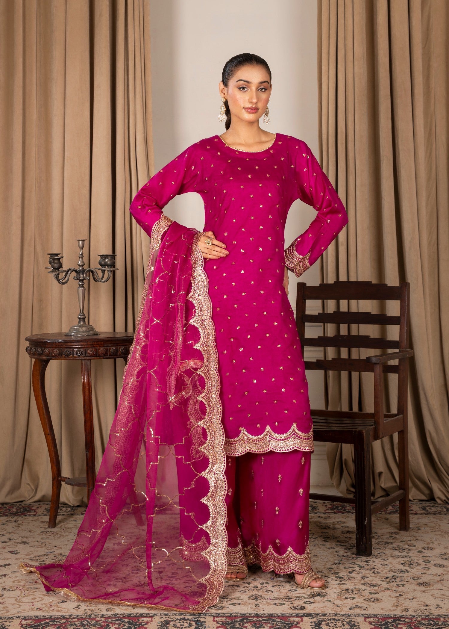 kattan silk Kurta Set in Magenta