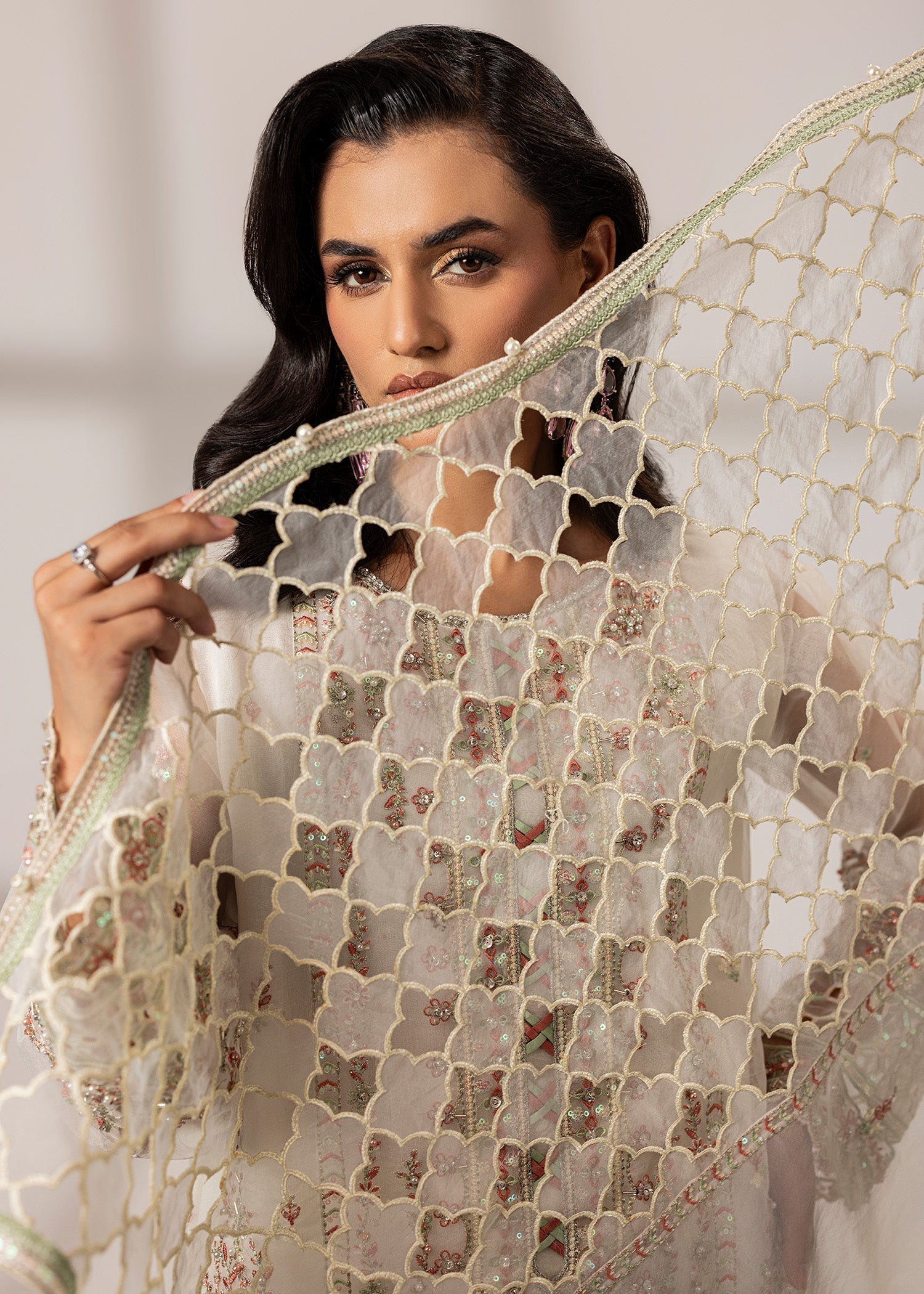 organza Kurta Set in Ivory