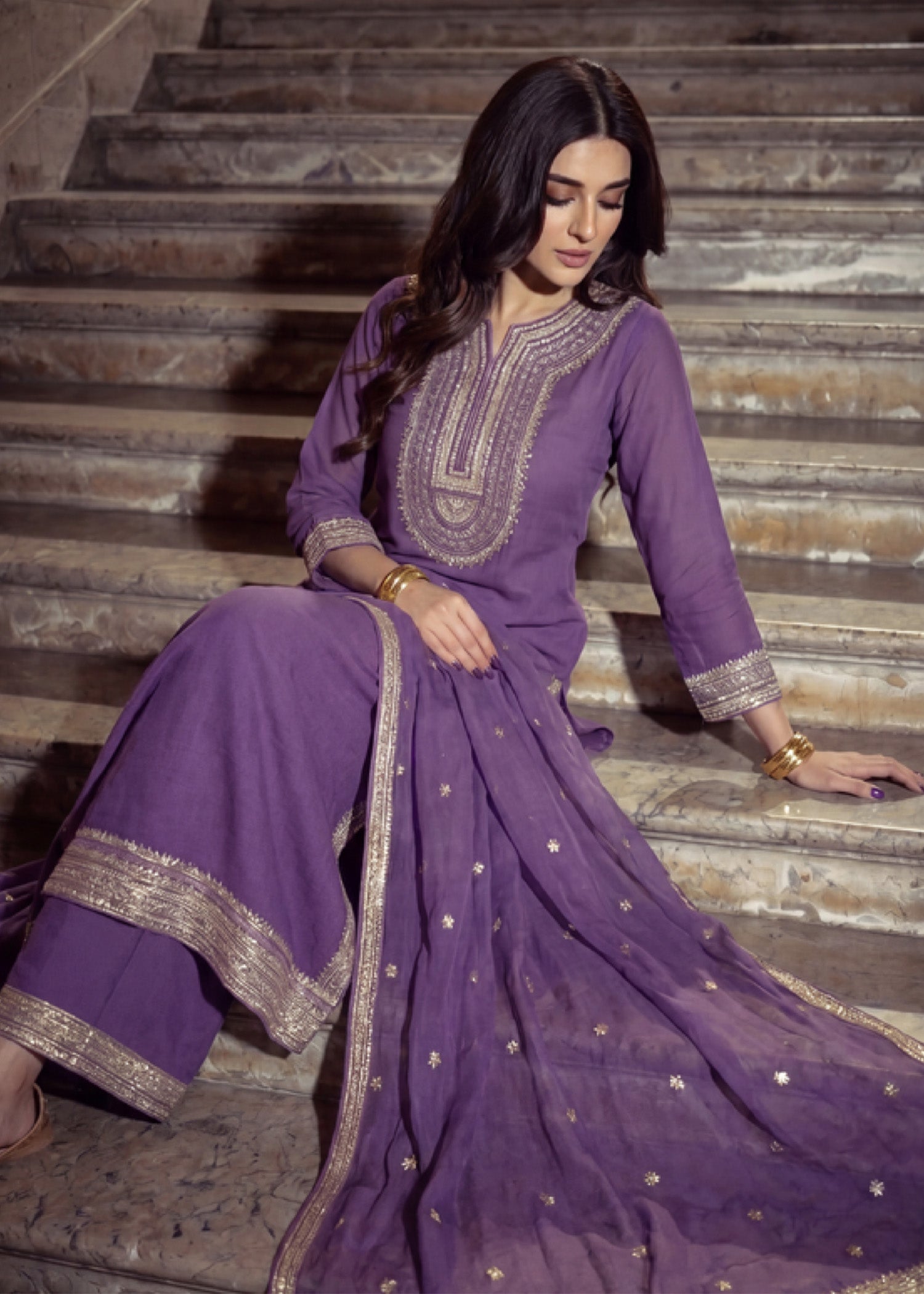 raw silk Kurta Set in Purple heart