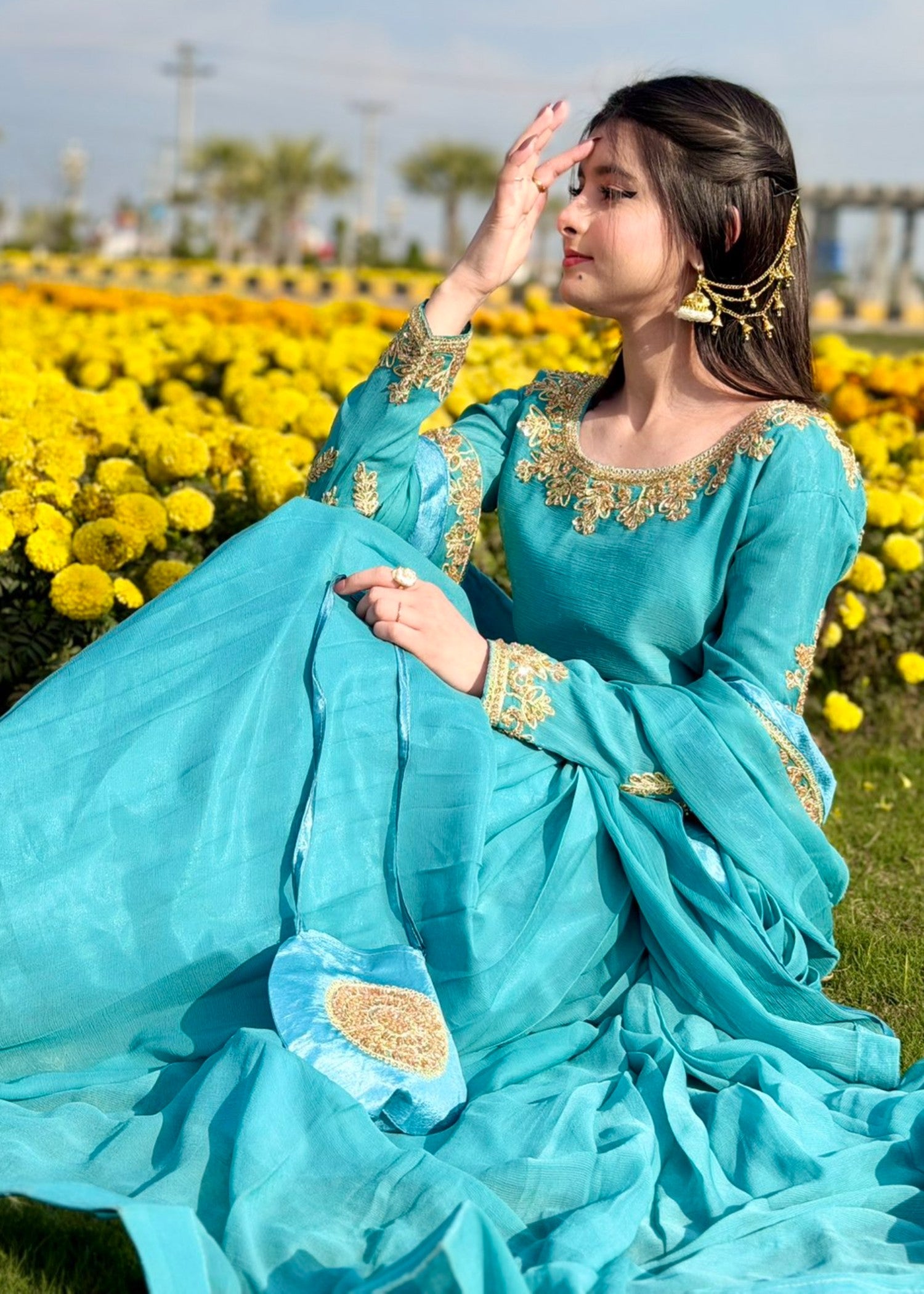 chiffon Maxi in Dark cyan