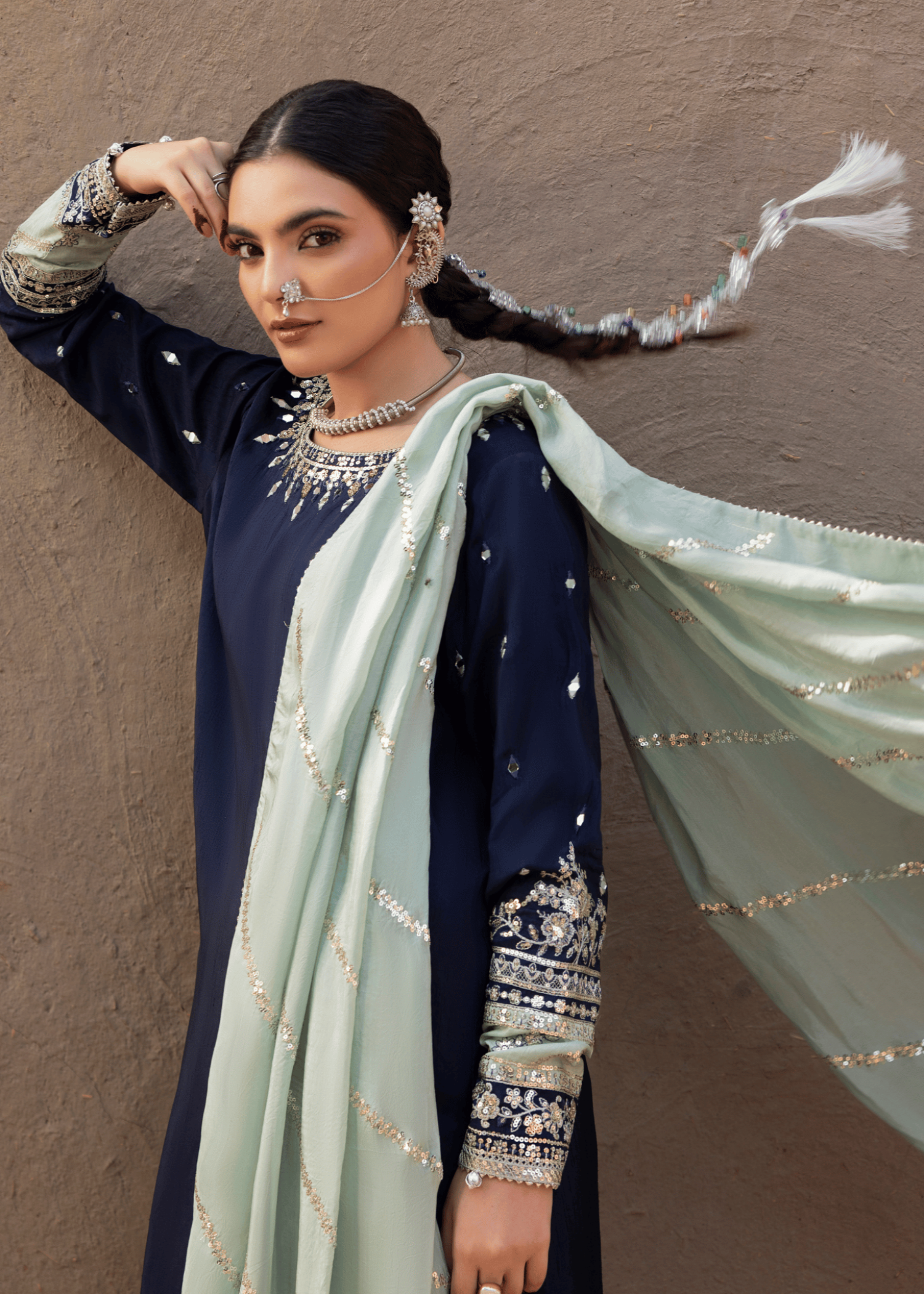 raw silk Sharara in Blue