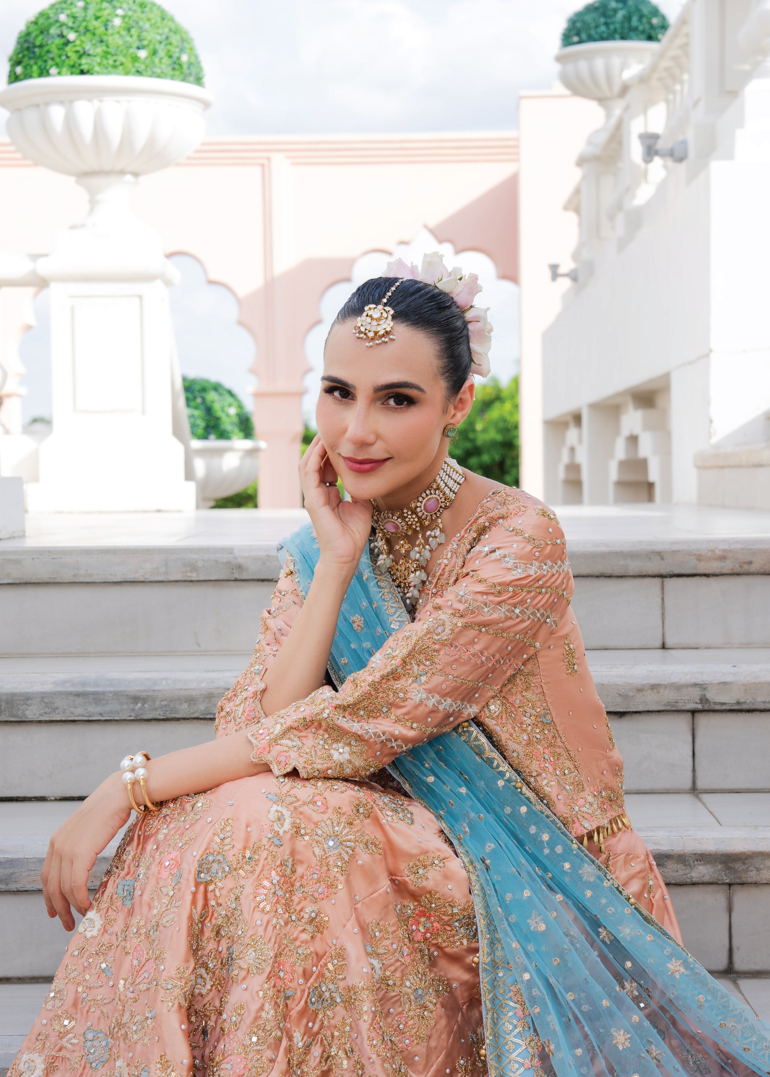 chiffon Lehenga in Peach pink