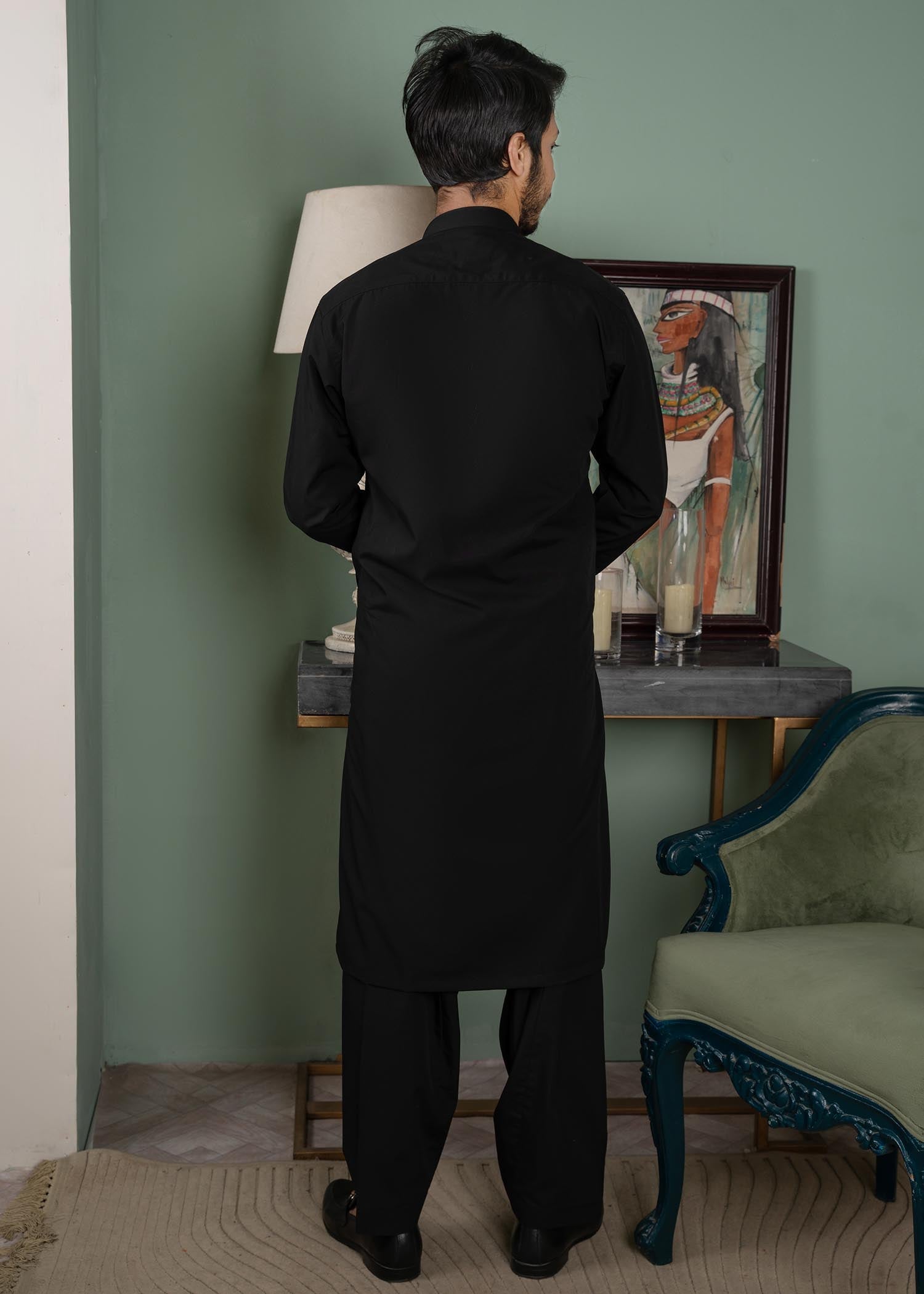 wash & wear Shalwar Kameez in Black by Thread & Weave By Zeplar