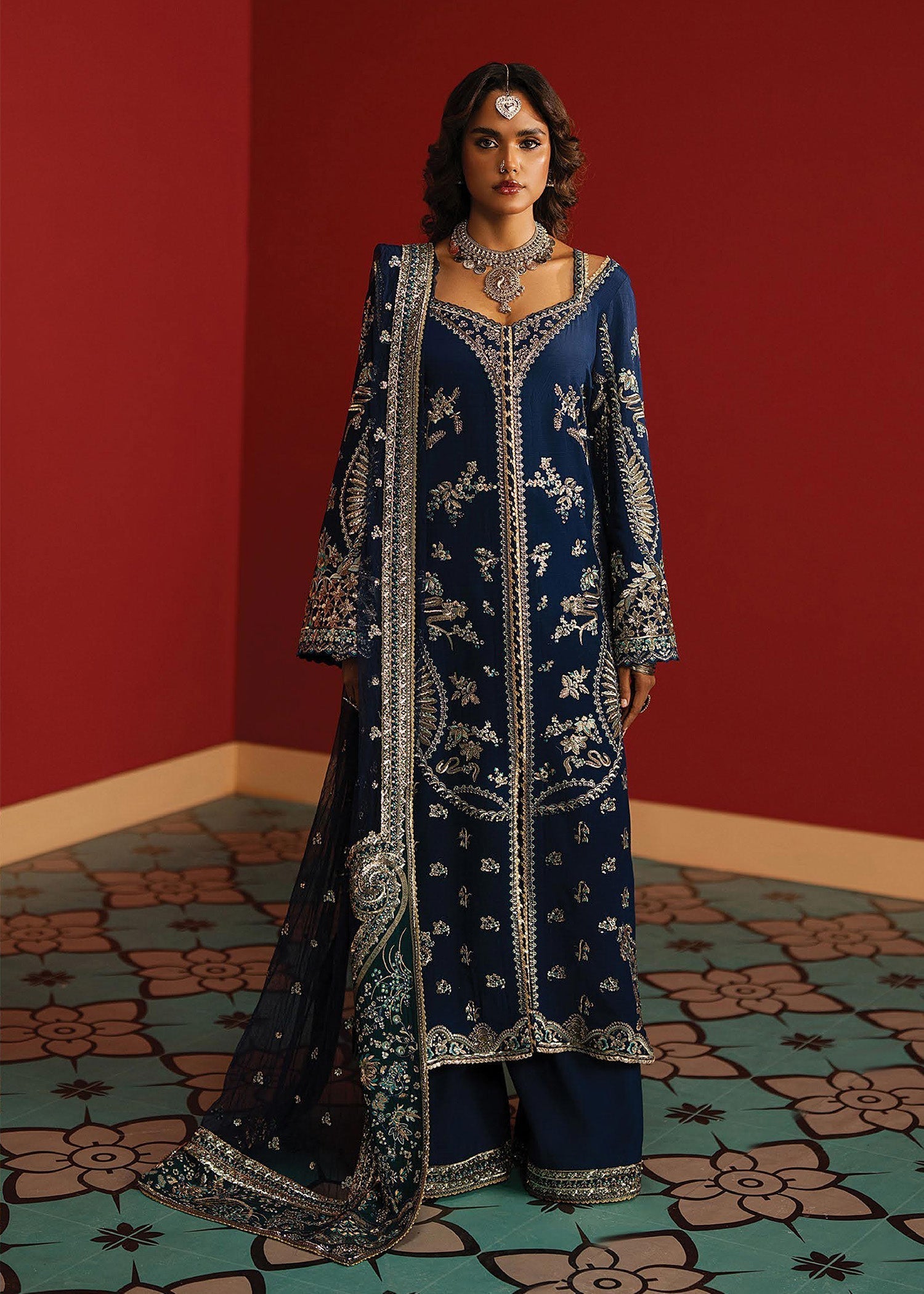 raw silk Unstitched in Navy blue