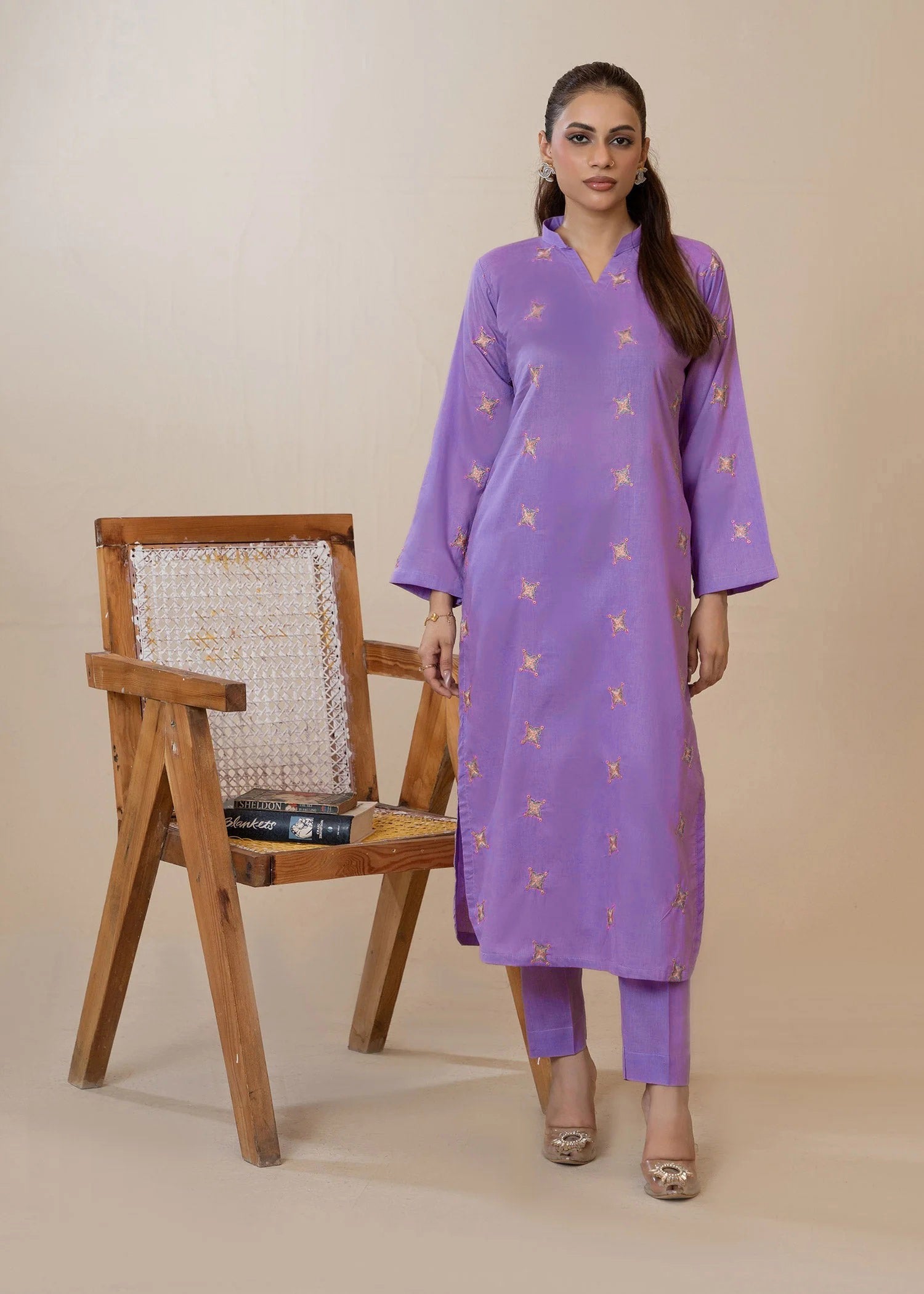 cotton Kurta Set in Lilac