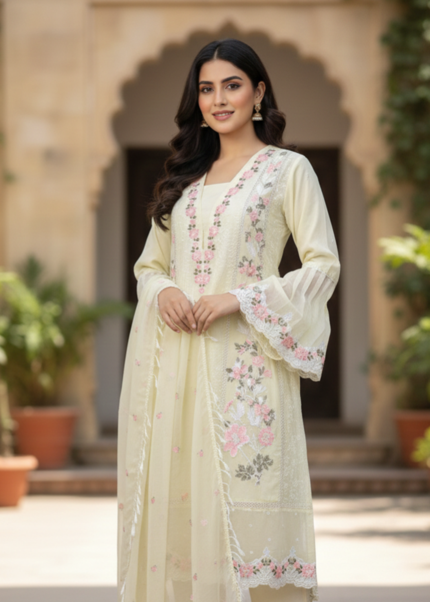 chiffon Kurta Set in Yellow
