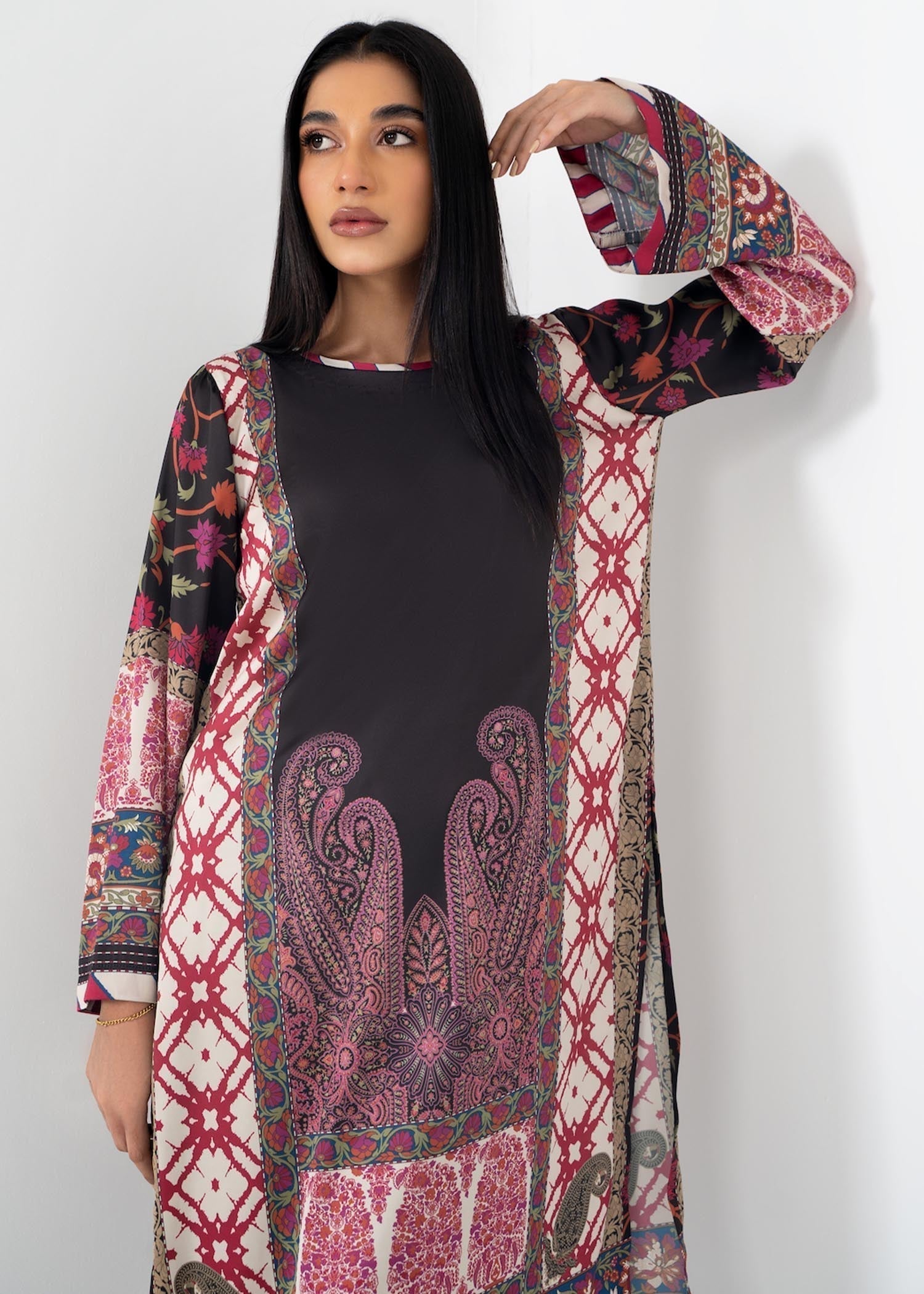 satin silk Kurti in Black