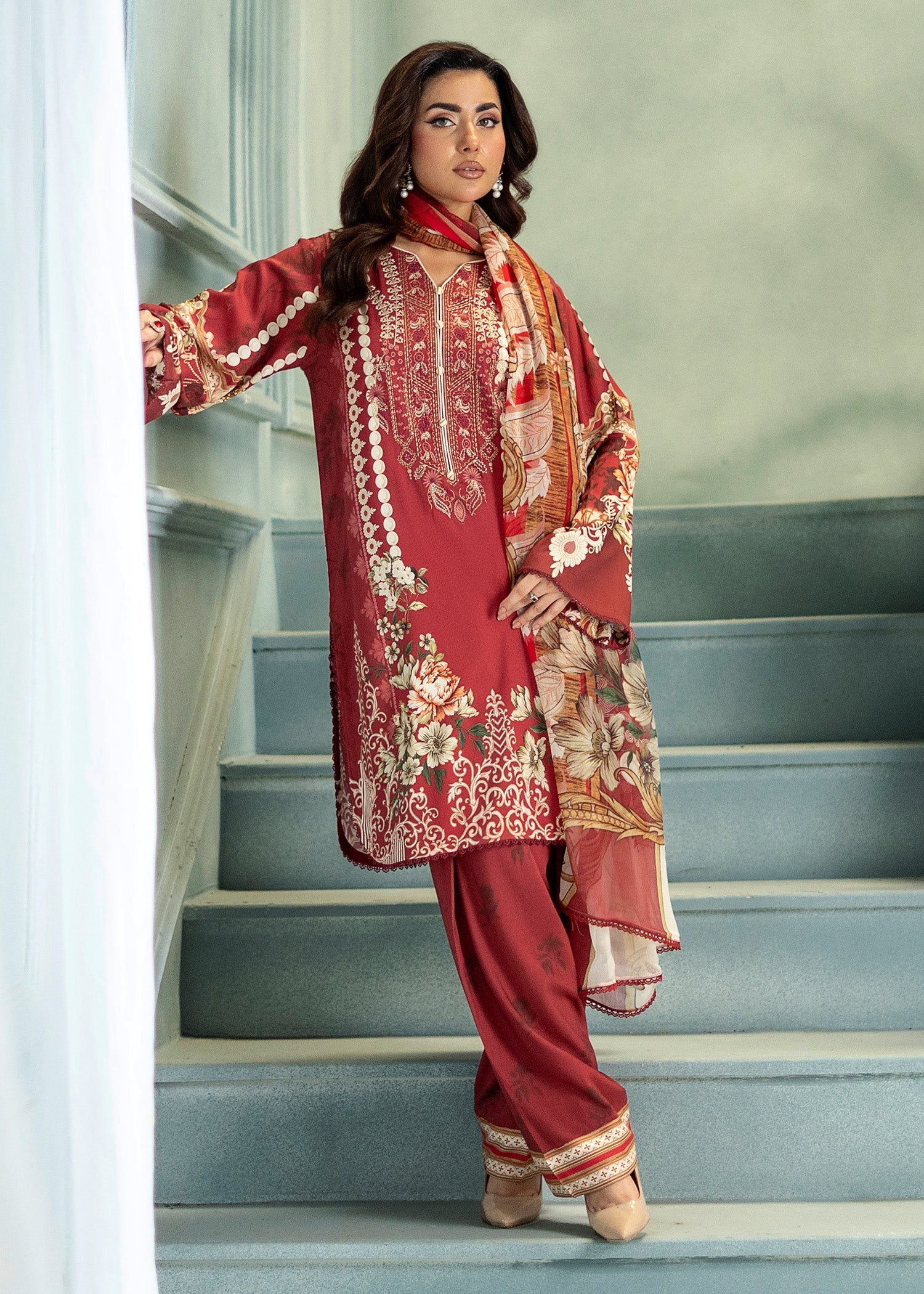 linen Kurta Set in Rust red