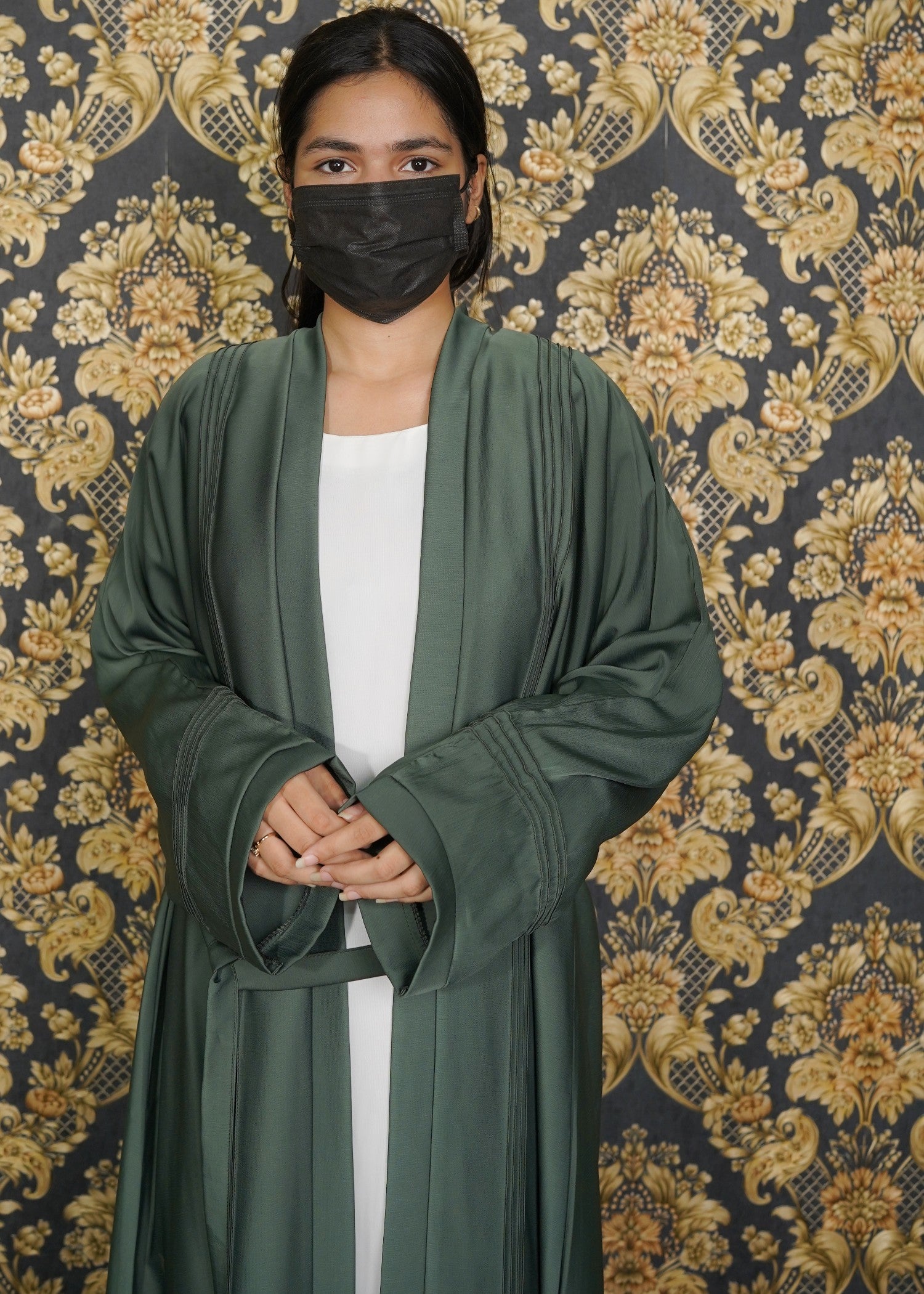 thai silk Abaya in Olive green