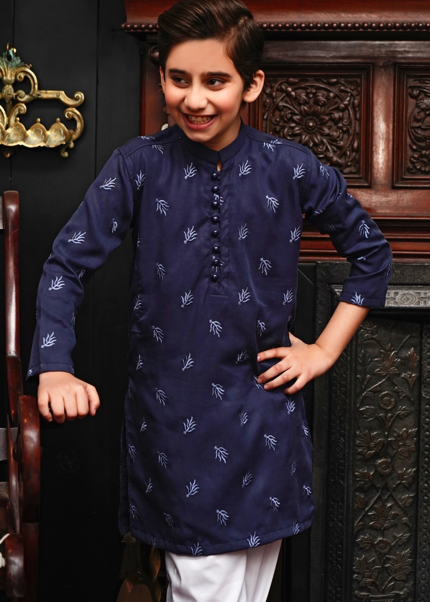 linen Kurta in Navy blue