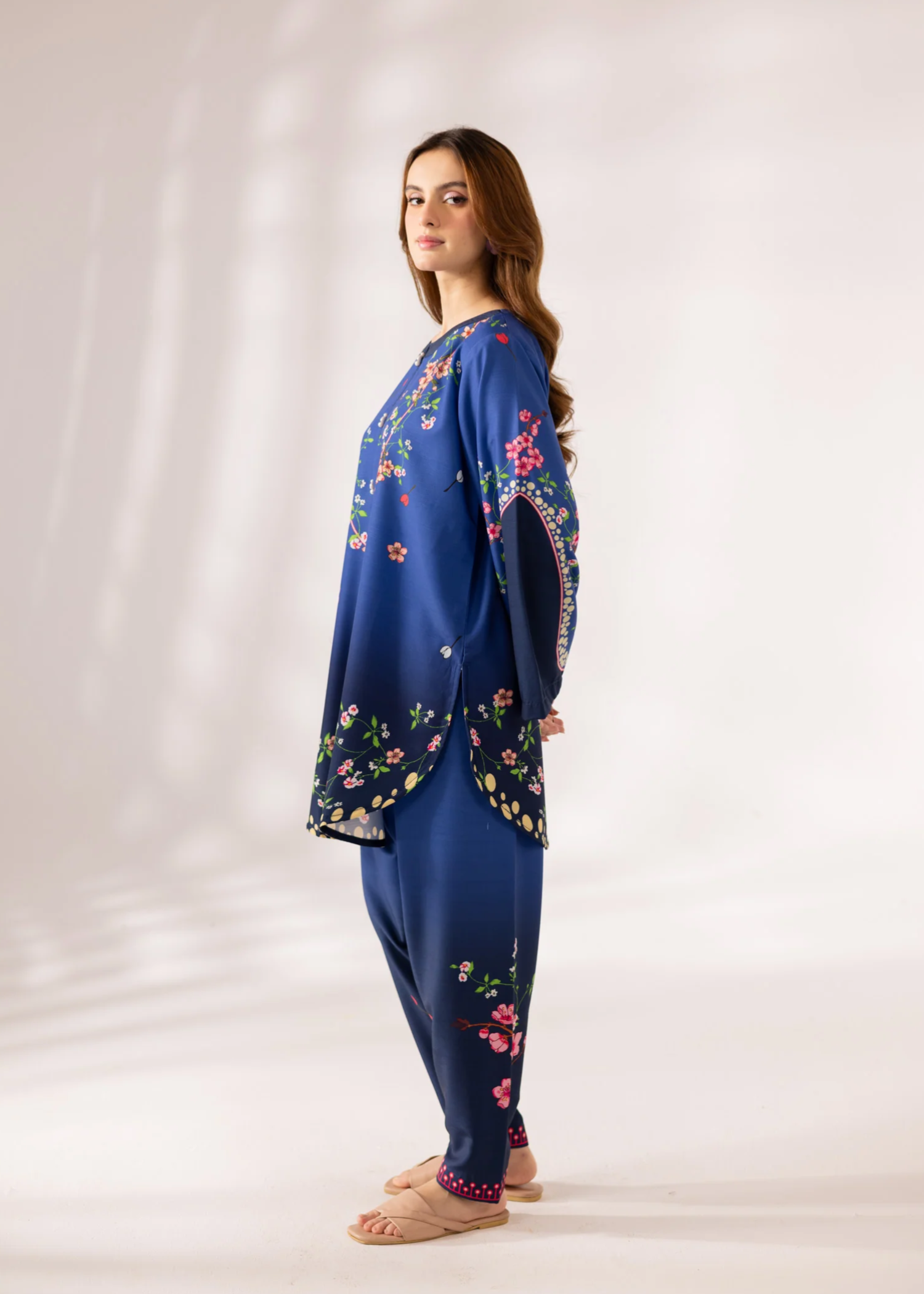 blended khaddar Kurta Set in Navy blue, midnight blue