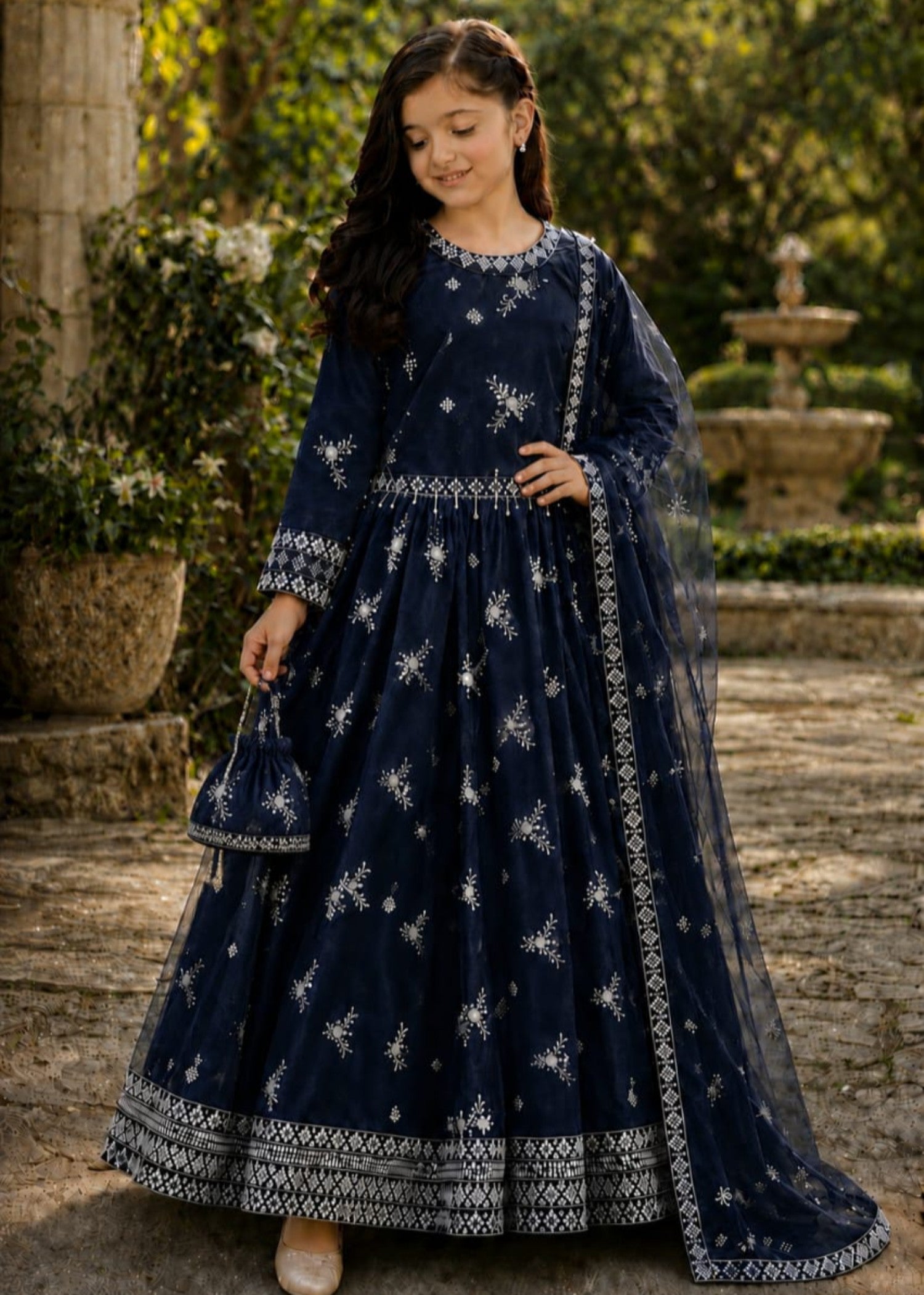 net Lehenga in Navy blue