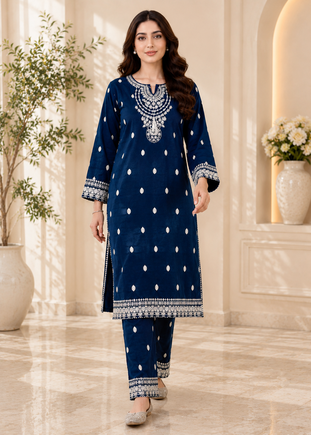 chinese micro velvet 9000 Kurta Set in Teal
