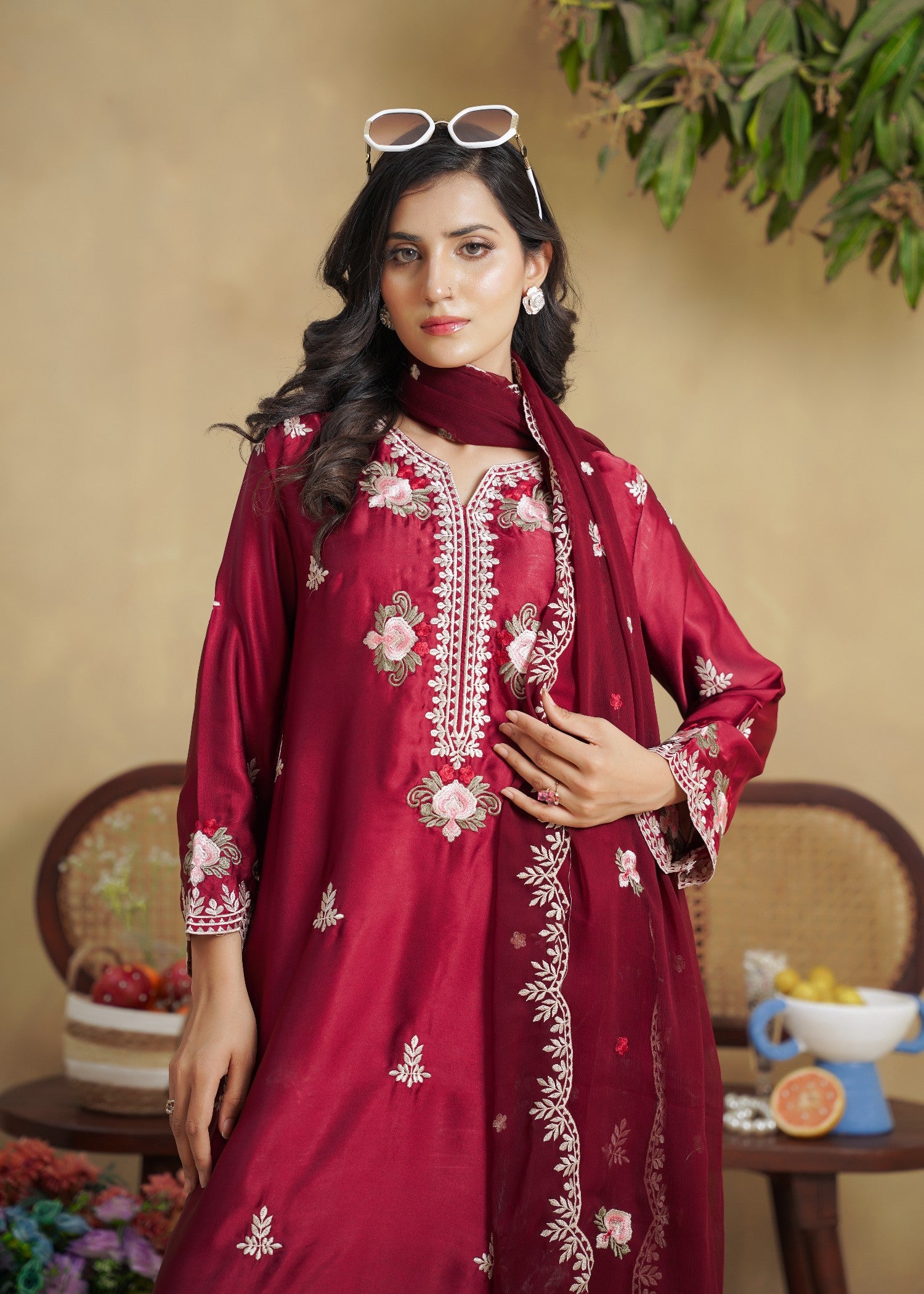 silk Kaftan in Rose red
