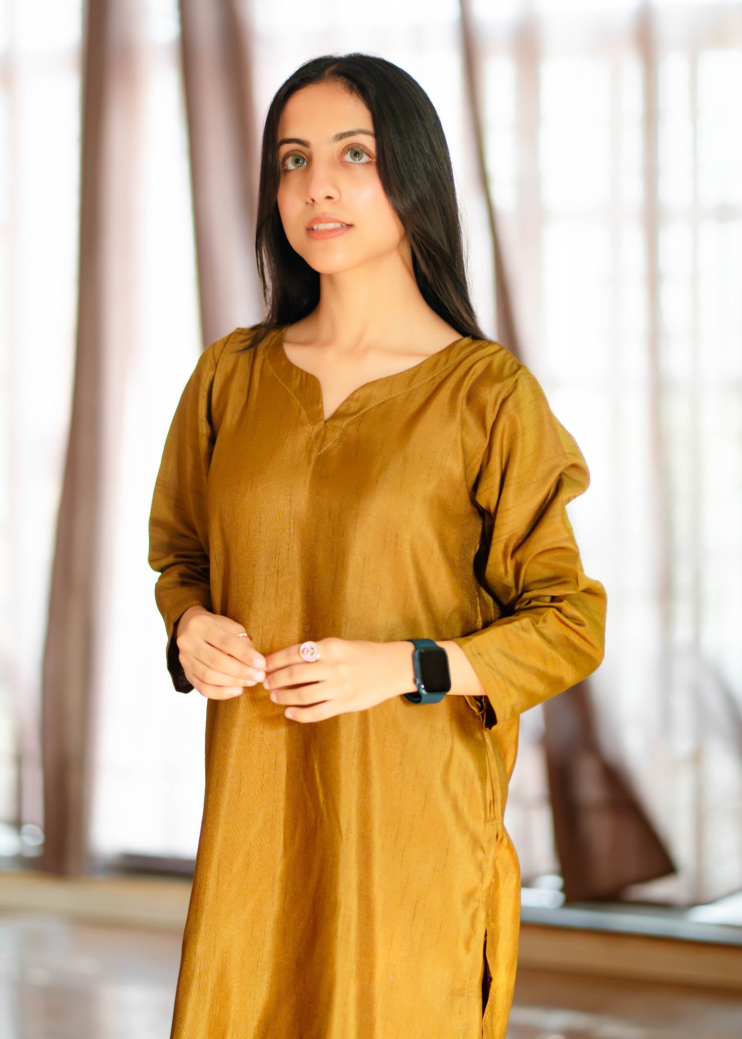 viscose raw silk Co Ord Sets in Russet brown