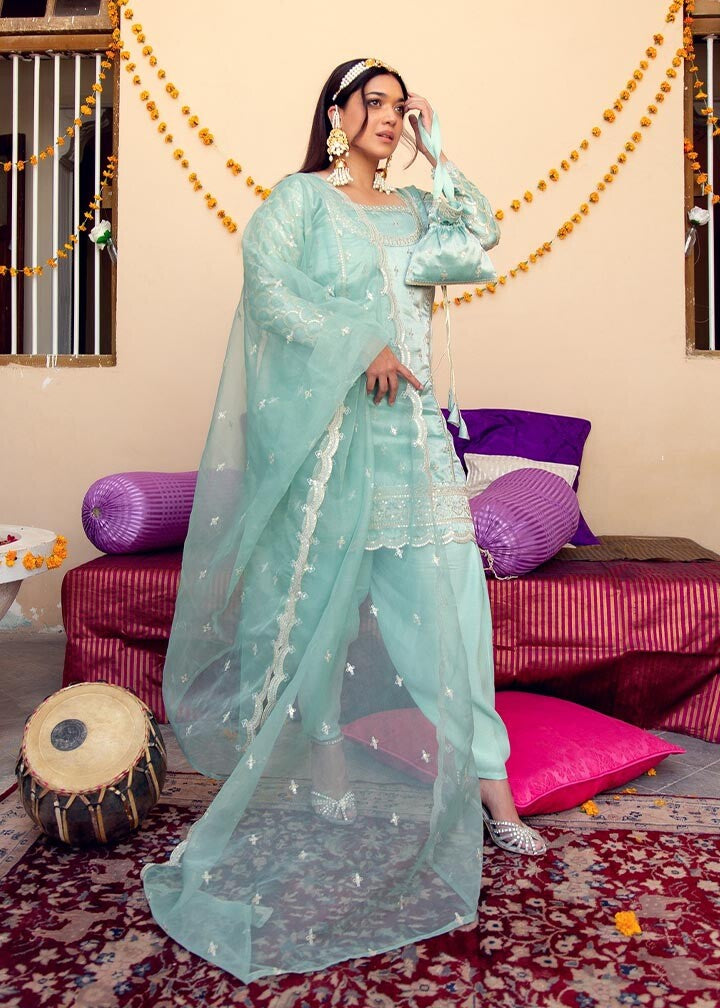 tissue Kurta Set in Light blue