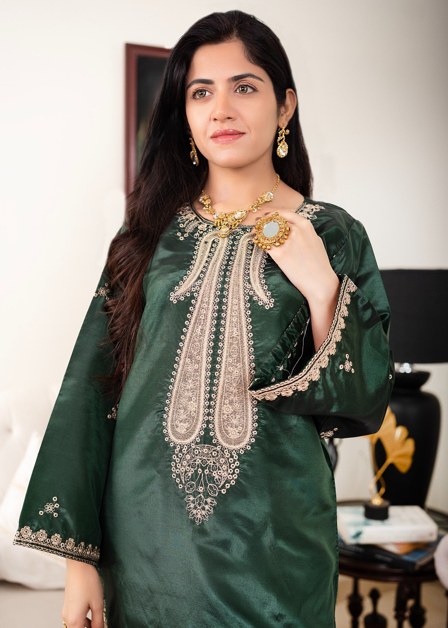 kattan silk Kurta Set in Dark green