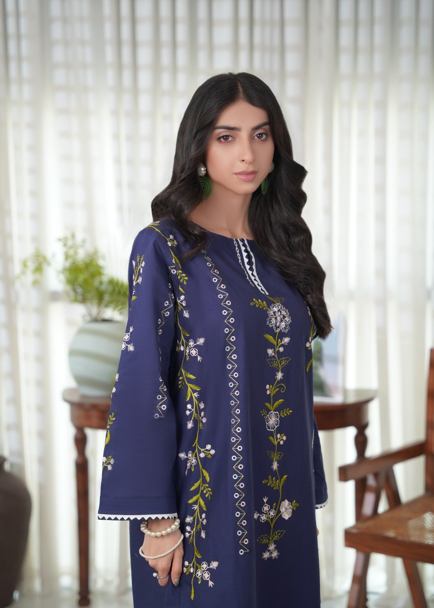 cotton Kurta Set in Navy blue