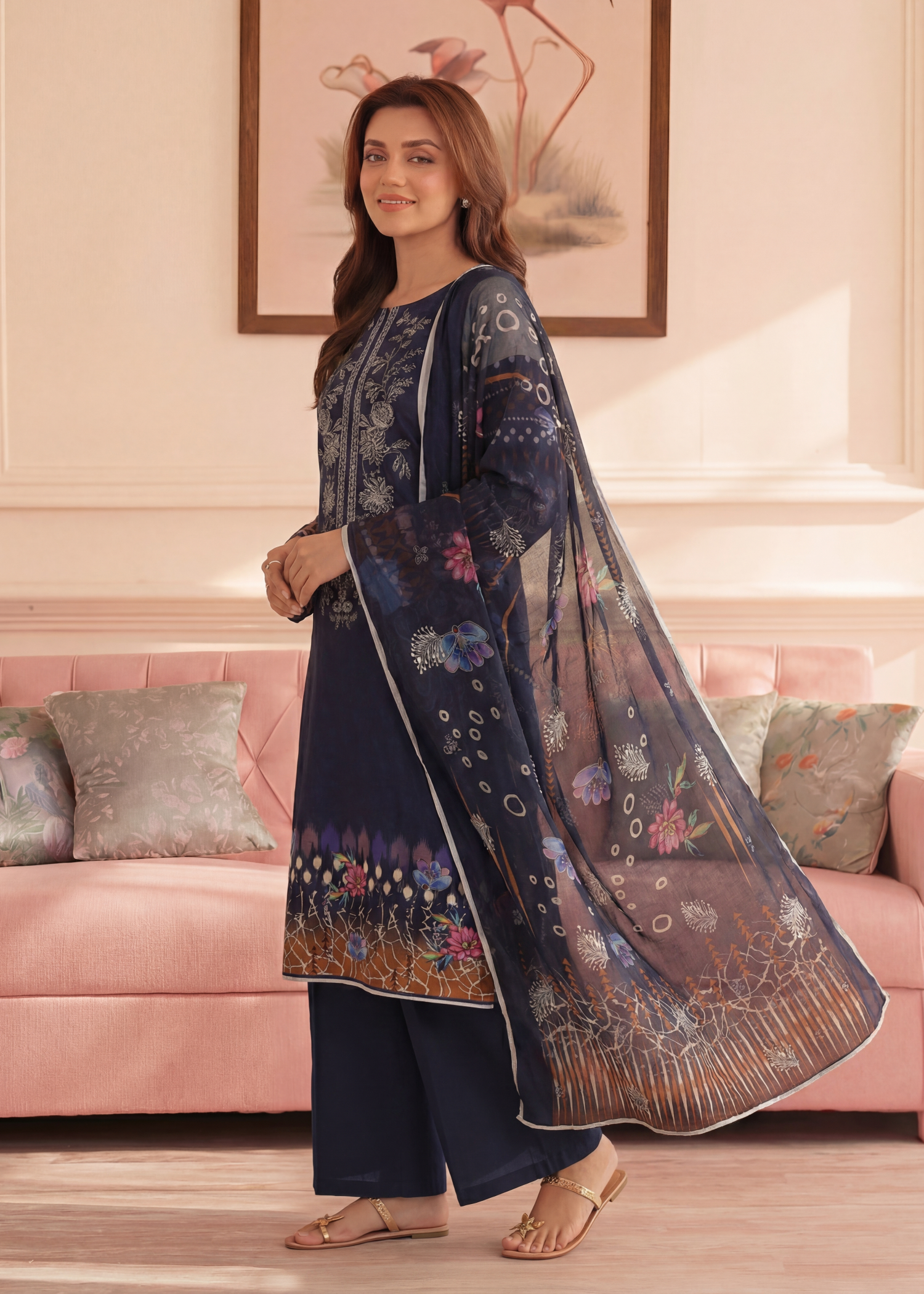 viscose Unstitched in Navy blue