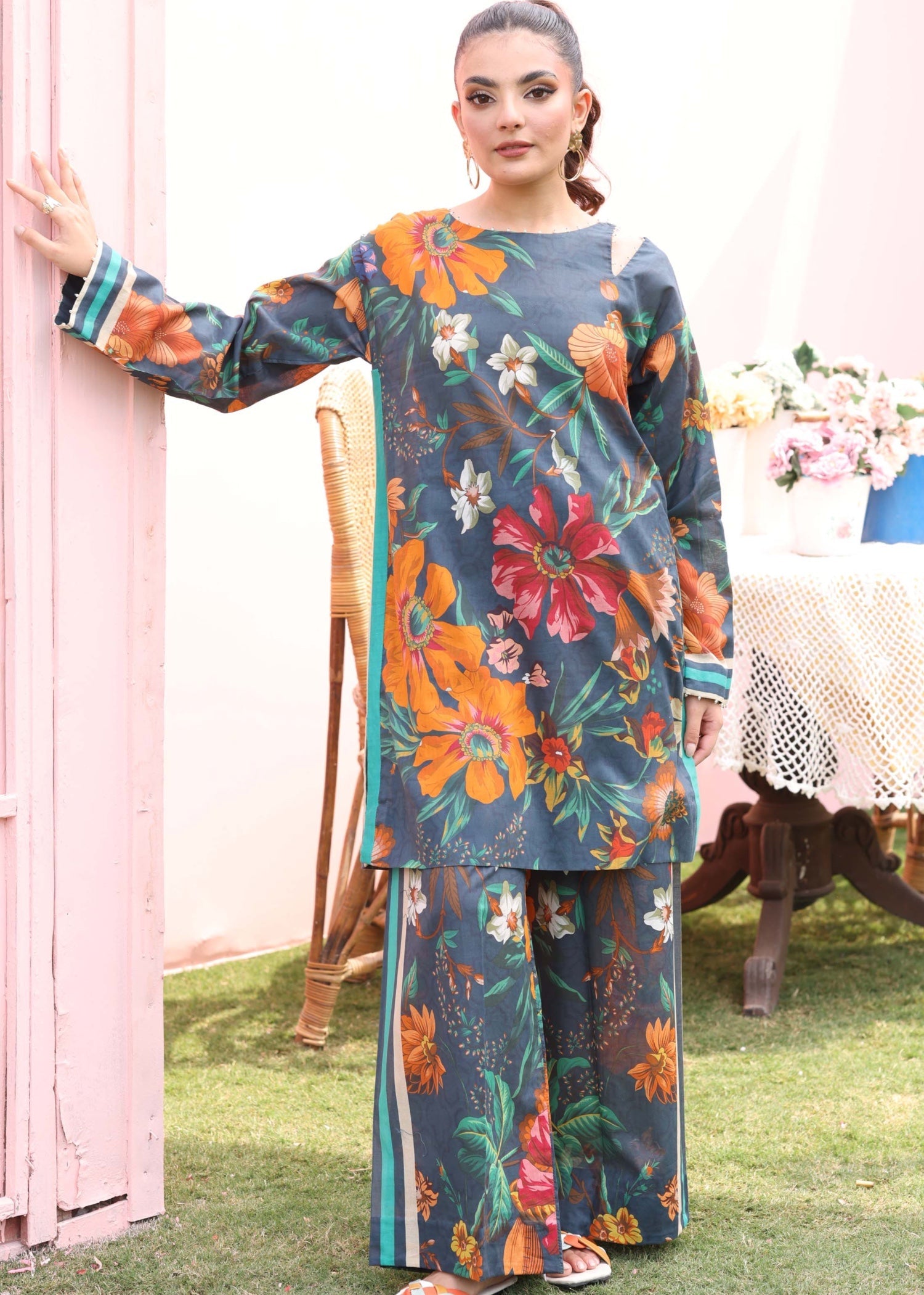 swiss lawn Co Ord Sets in Prussian blue