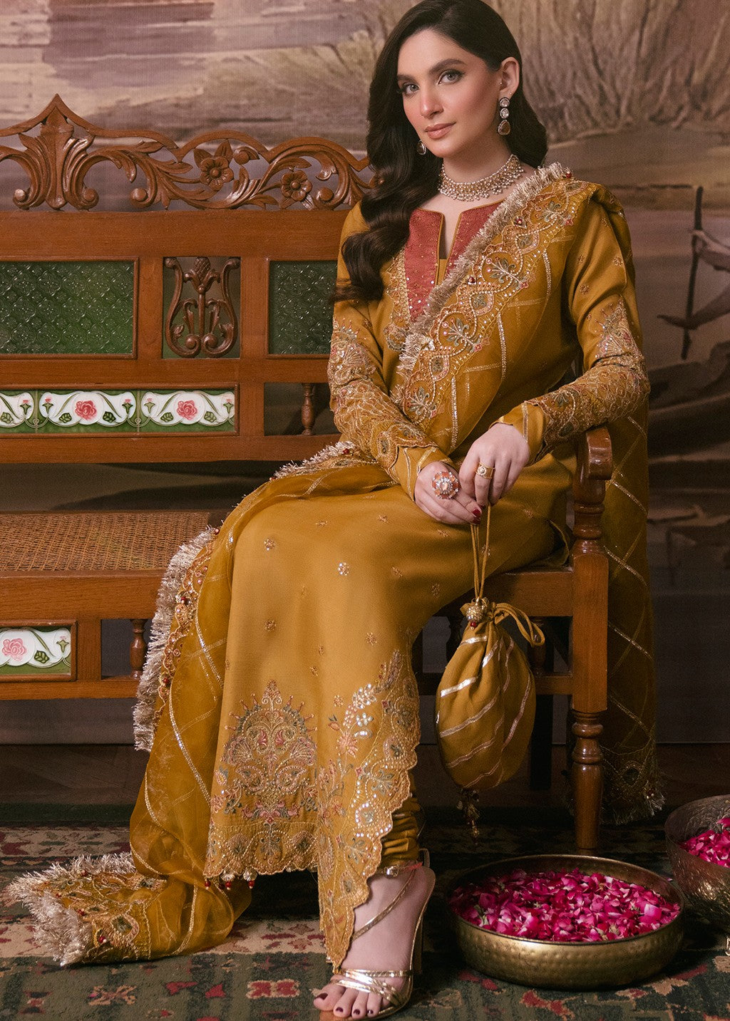 raw silk Unstitched in Mustard