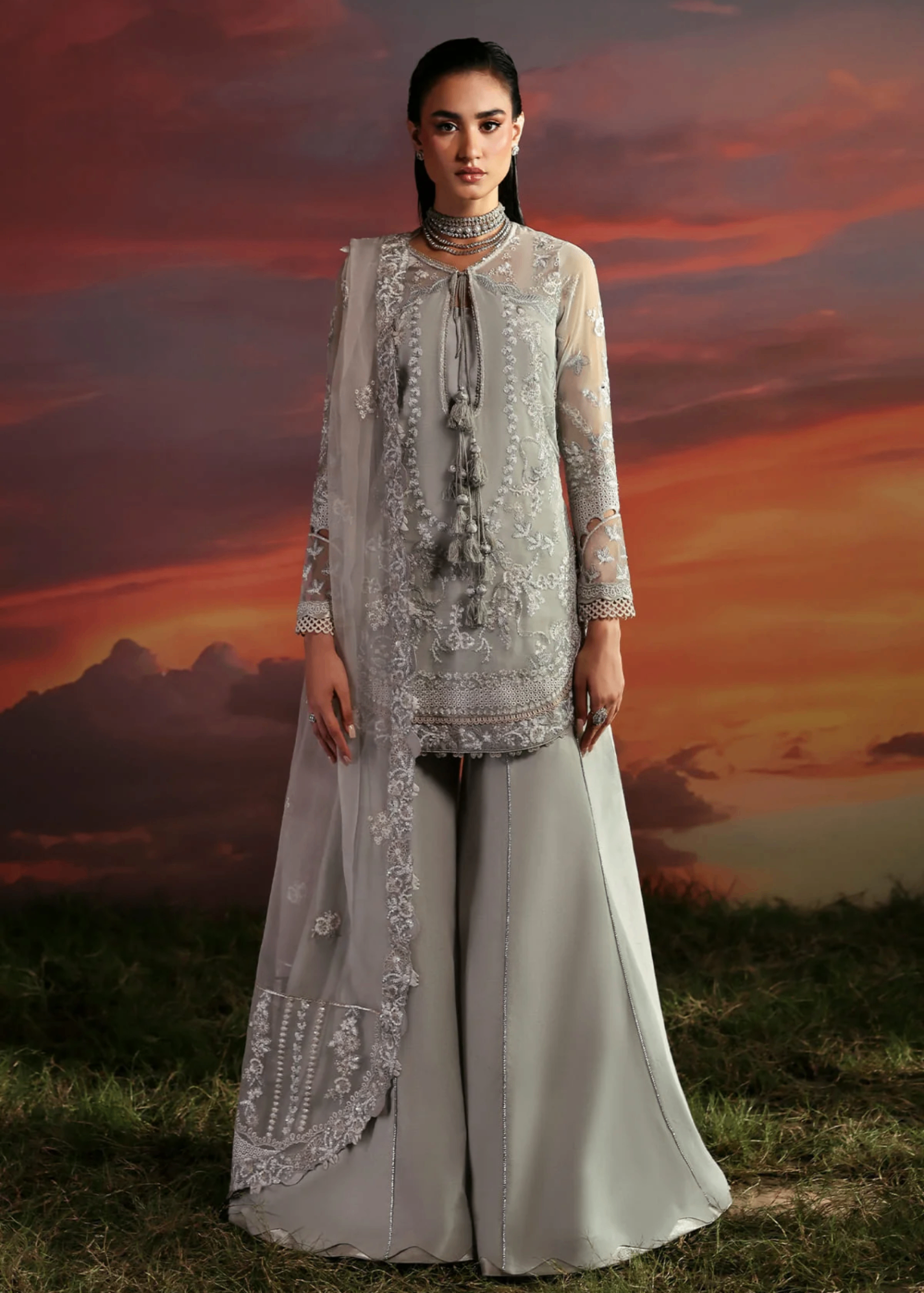 chiffon Sharara in Ash grey