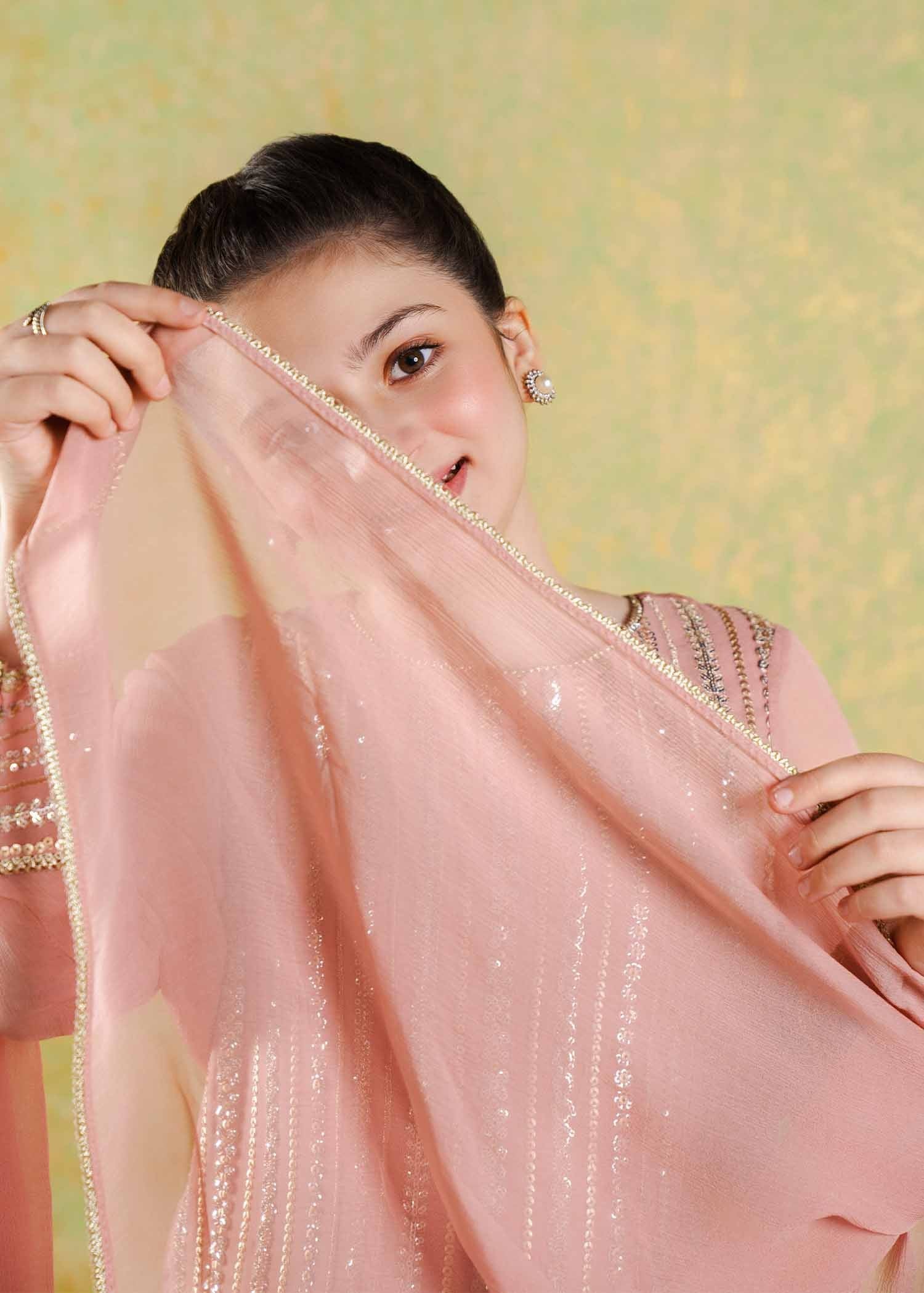 chikankari cotton Sharara in Peach pink