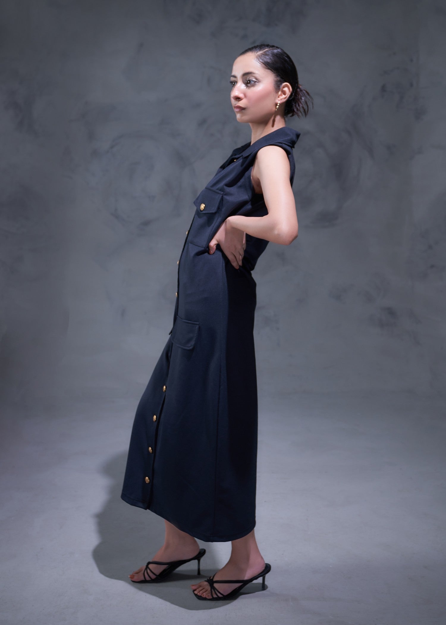 twill polyester Dress in Navy blue