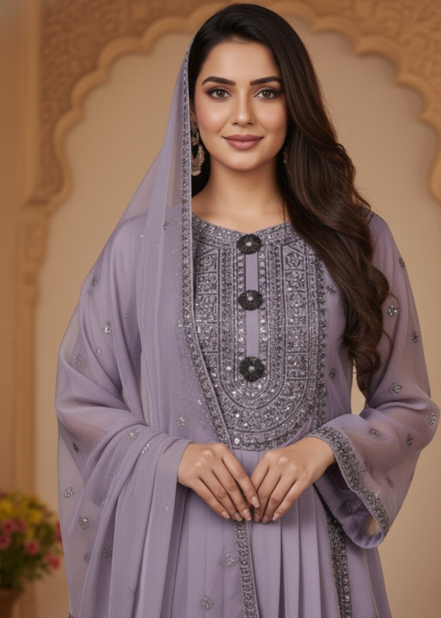 chiffon Short Frock in Purple ash