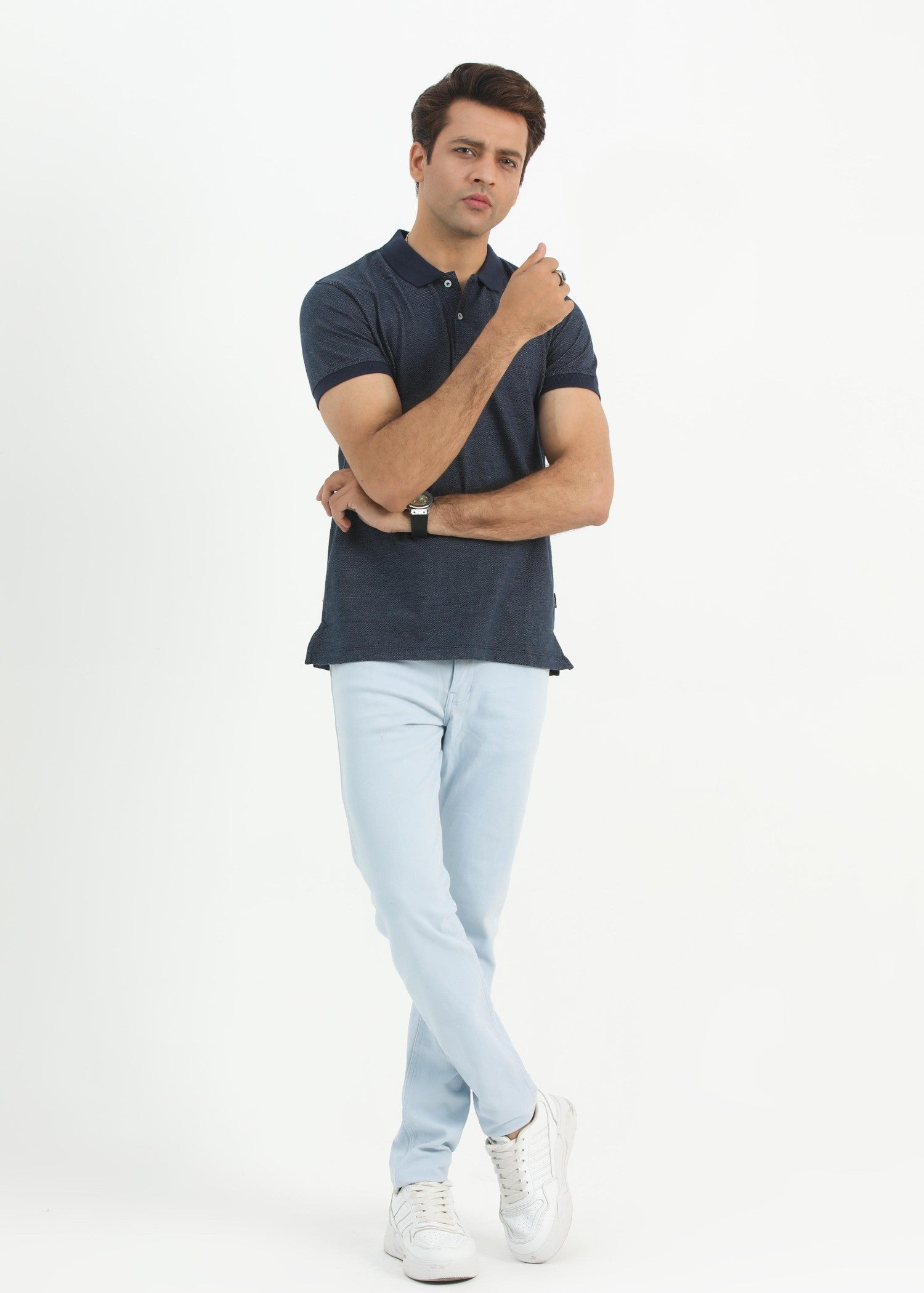 single jersey knit Polo Shirt in Dark blue