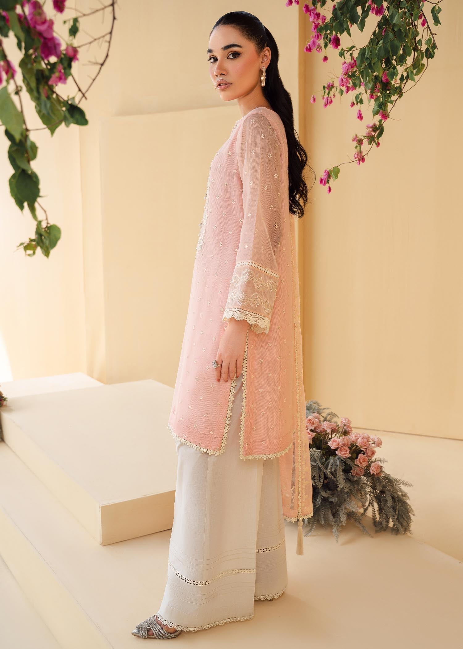 cotton net Kurta Set in Pastel pink
