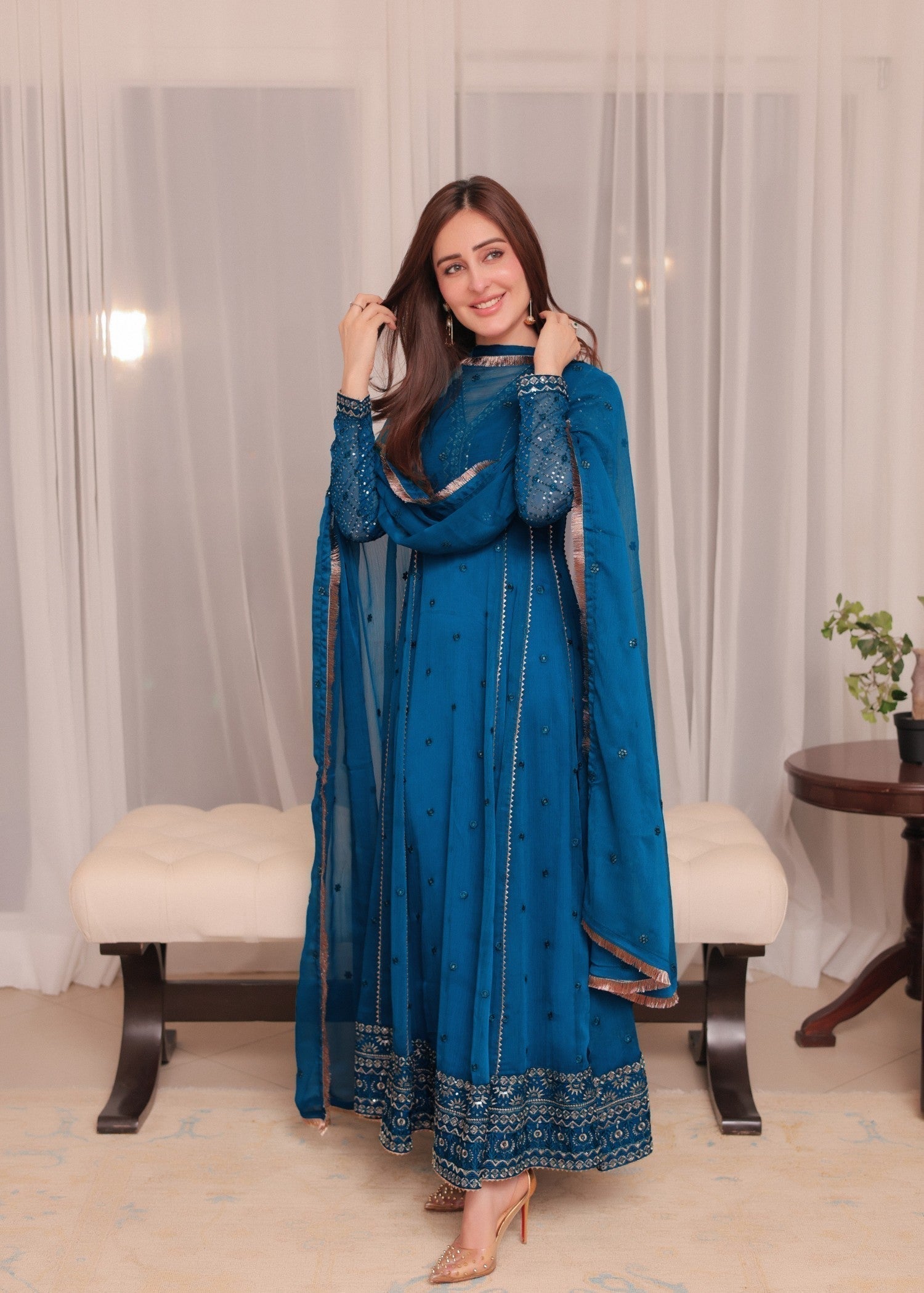 chiffon Pishwas in Blue