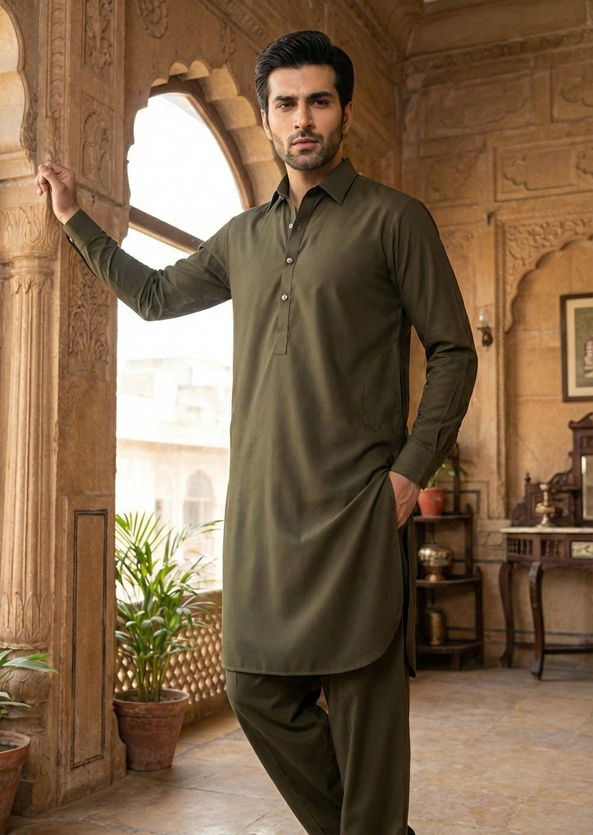 wash & wear Shalwar Kameez in Army green
